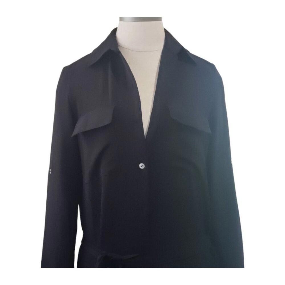 Designer CT1847 Spin Black Button Down Duster with Belt Strap S Size S / US 4 / IT 40 - 3 Thumbnail