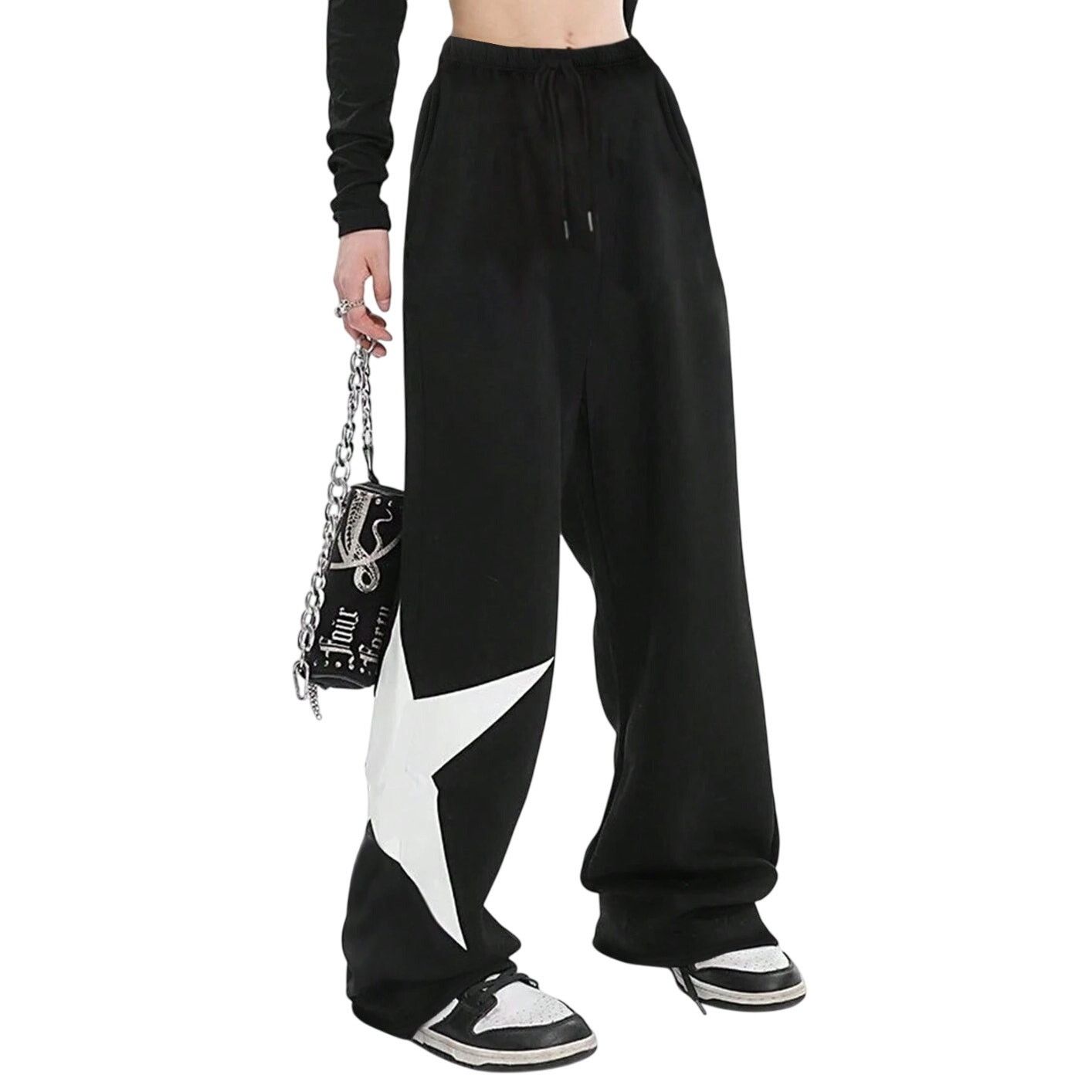 Shein Women's Star Pattern Casual Loose Sweatpants Black, Size S Size 27" / US 4 / IT 40 - 1 Thumbnail