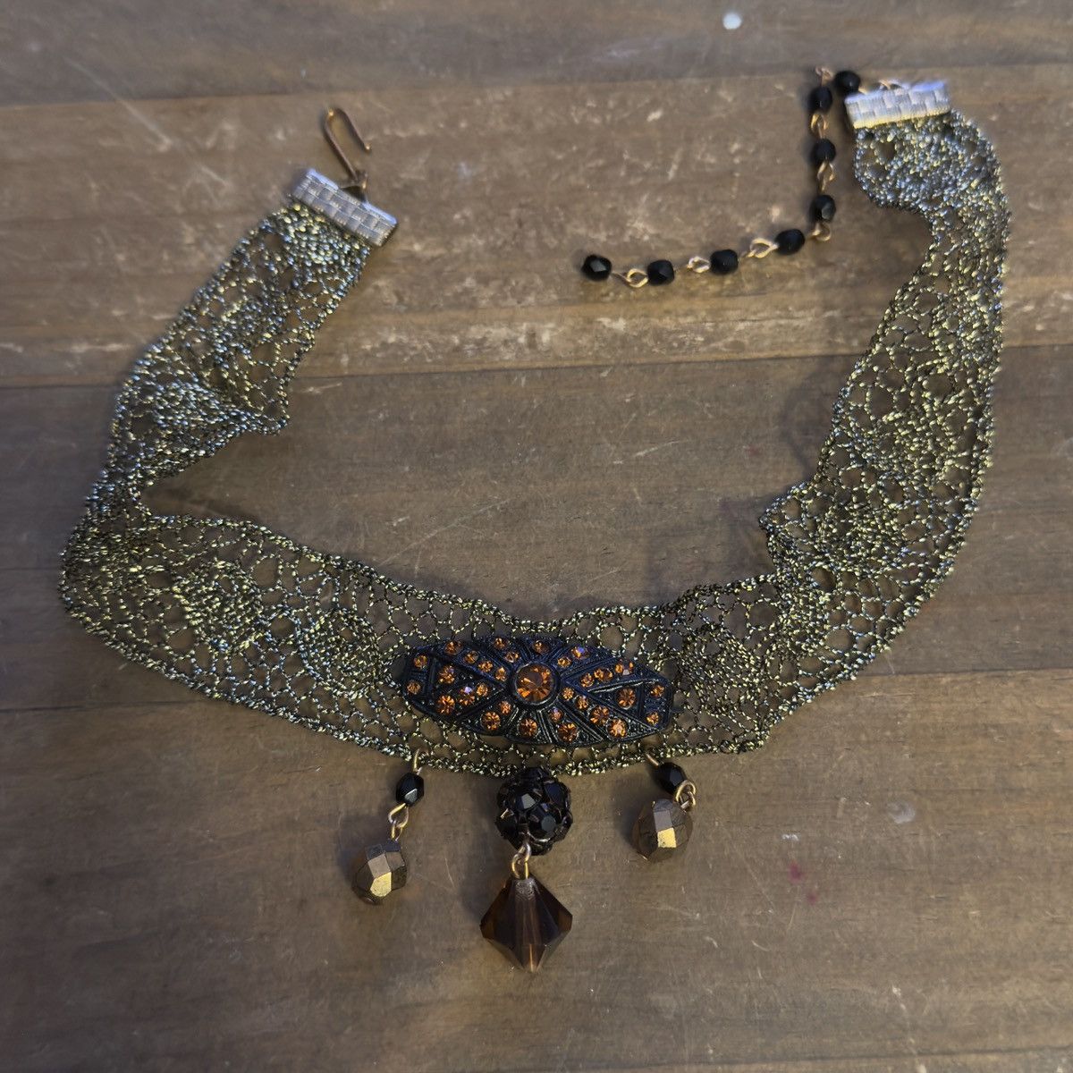 Other Vintage metallic gold lace choker necklace w/crystal dangles Size ONE SIZE - 4 Thumbnail