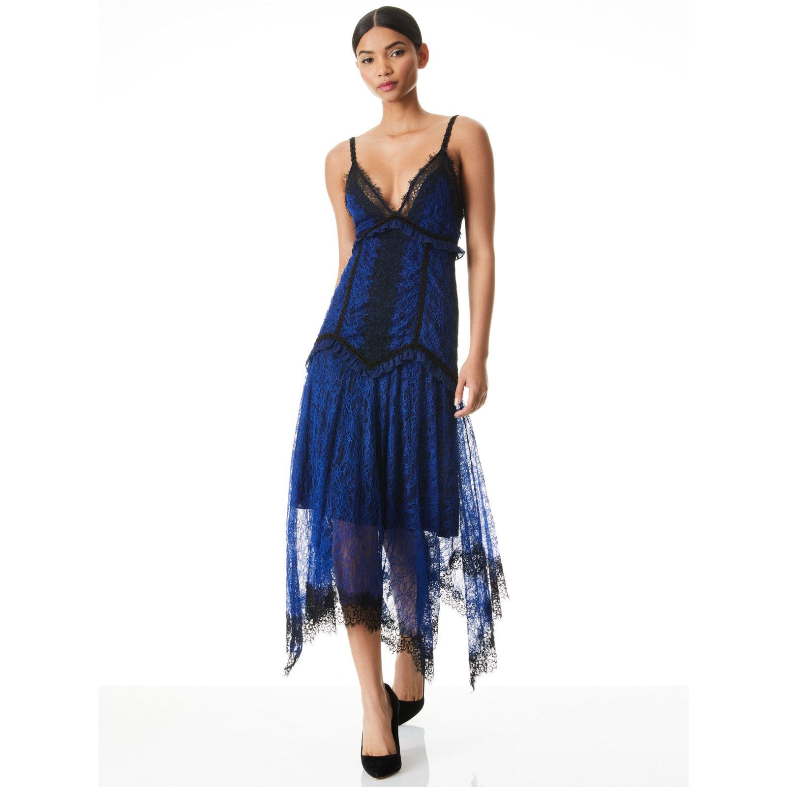 Alice + Olivia Alice + Olivia Opal Lace Handkerchief Dress Black Blue sz 6 Size M / US 6-8 / IT 42-44 - 12 Thumbnail