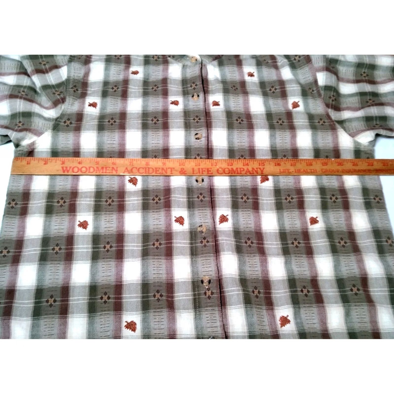 Vintage VINTAGE Casey & Max Blouse Women L Brown Plaid Embroidered Leaves Fall Autumn Leaf Casual Shirt Mens Womens Girls Boys Size L / US 10 / IT 46 - 5 Thumbnail