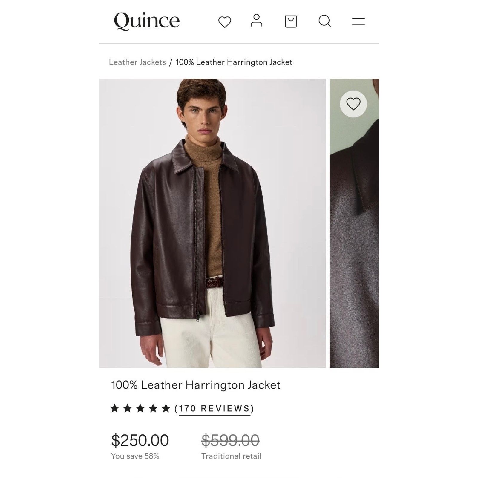 Quince jacket men leather brown size xl Quince never worn Size US XL / EU 56 / 4 - 3 Thumbnail
