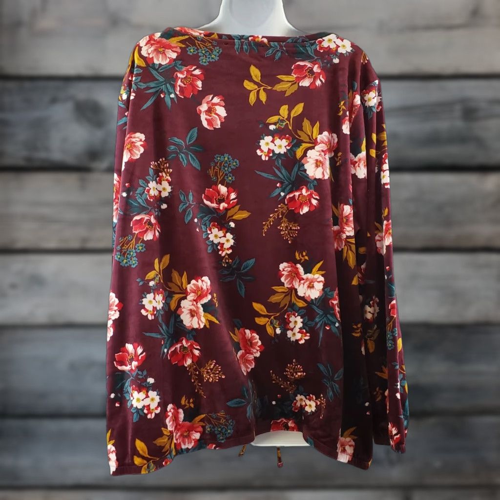 Loft VINTAGE Ann Taylor LOFT Womens Velour Drawstring Hem Top Sz 24/26 Maroon Long Sleeve Size 4XL / US 24-26 - 1 Thumbnail