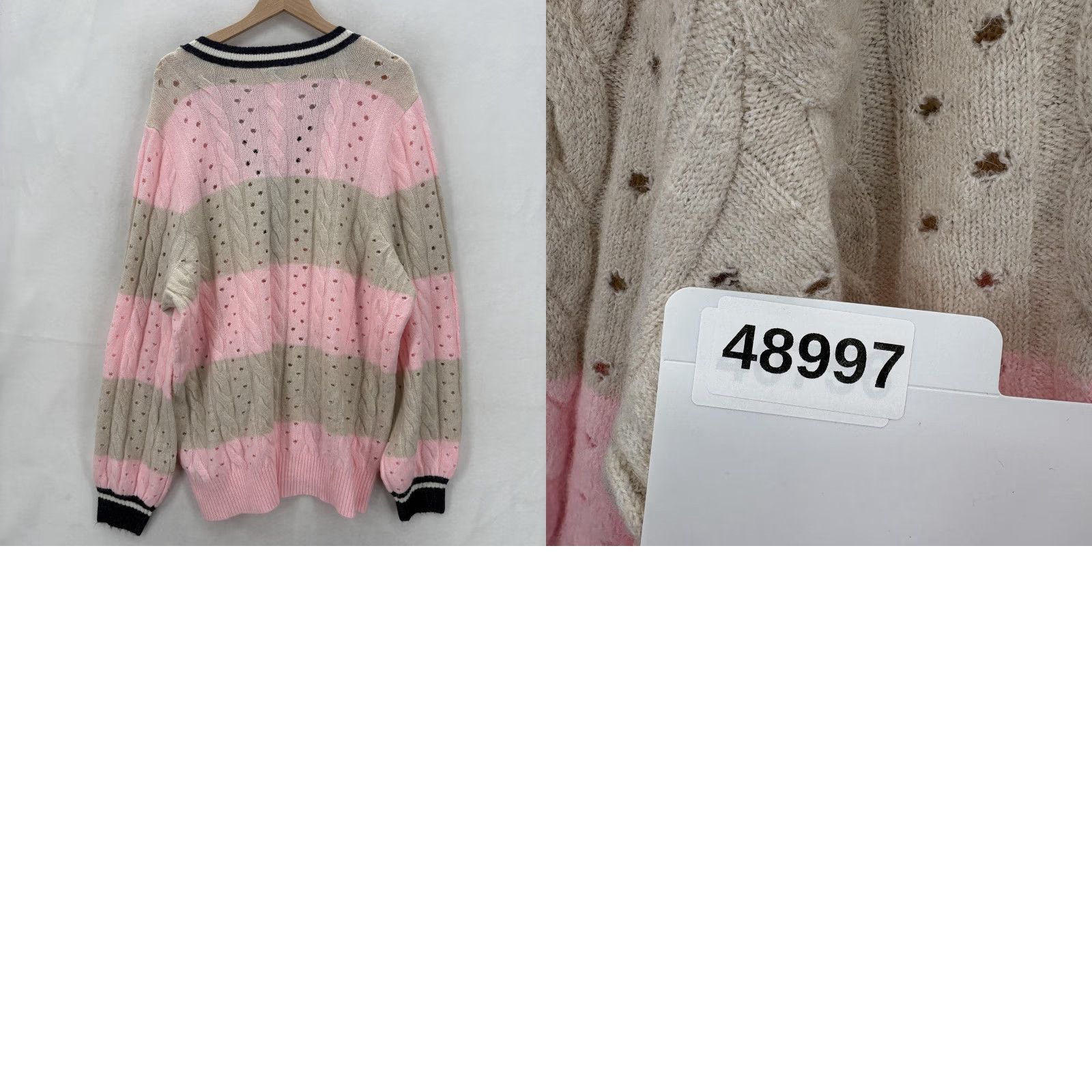 Torrid VINTAGE Torrid Sweater Womens 3X Pink Henley V-Neck Cable Knit Striped Balloon Sleeve Size XXL / US 16-18 / IT 52-54 - 9 Thumbnail