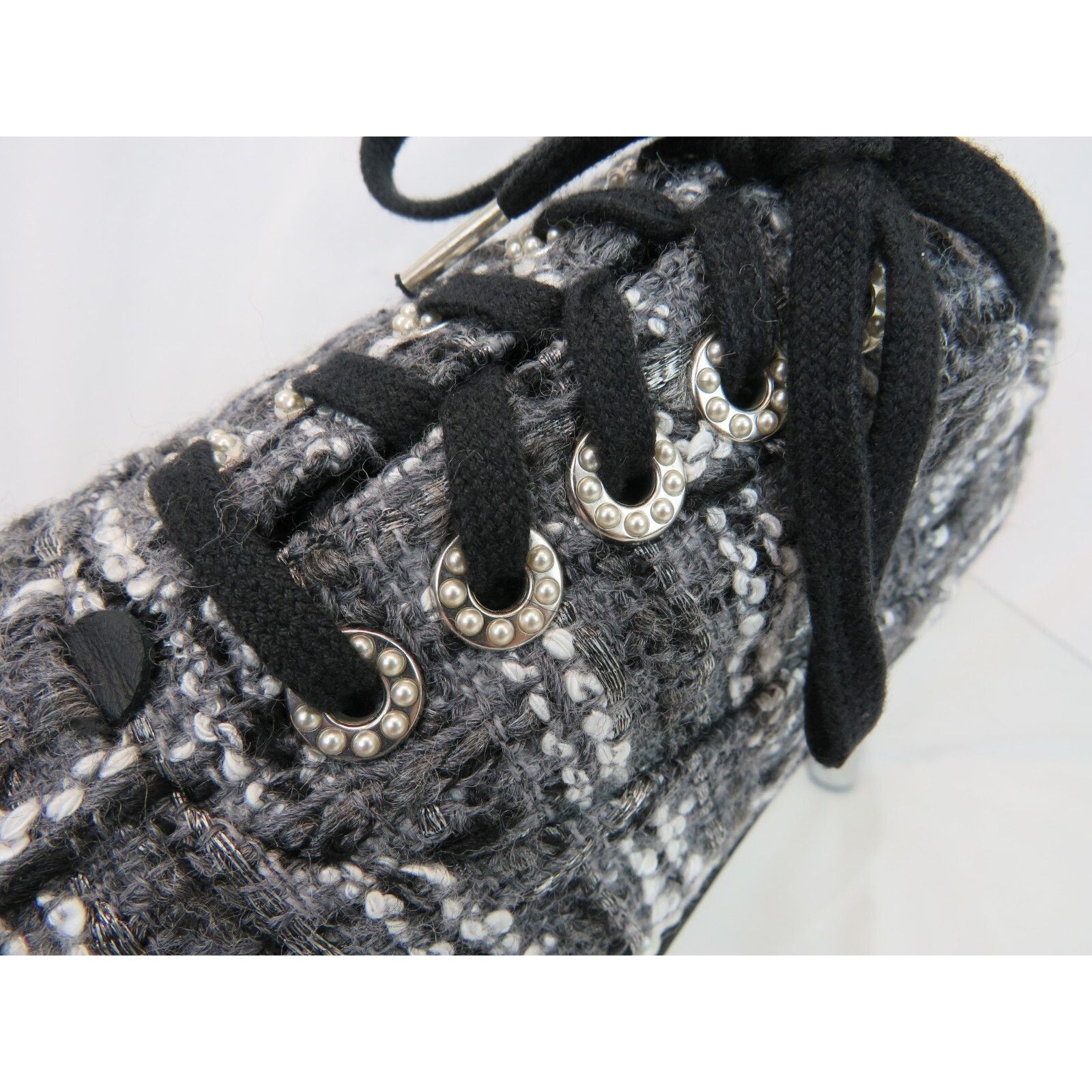 Chanel CHANEL G32357 GRAY TWEED CC LOGO PEARLS FLATS OXFORDS 41.5 Size US 11.5 / IT 41.5 - 6 Thumbnail