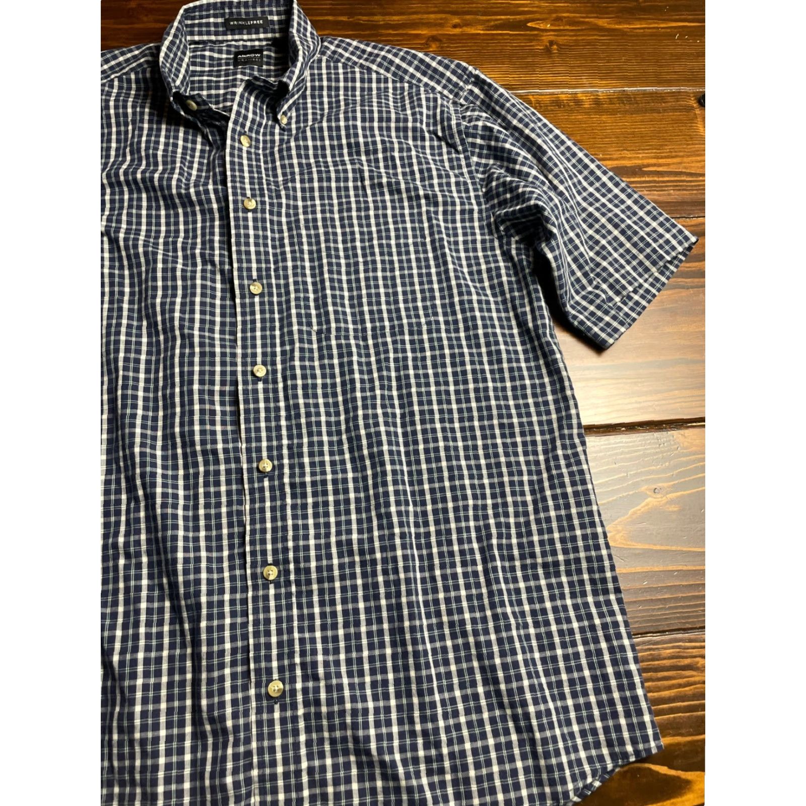 Arrow Arrow Shirt Men Large Tall Plaid Button Up Wool? No, Wrinkle Free Blue Cream Ivory Casual Regular Size US L / EU 52-54 / 3 - 3 Thumbnail