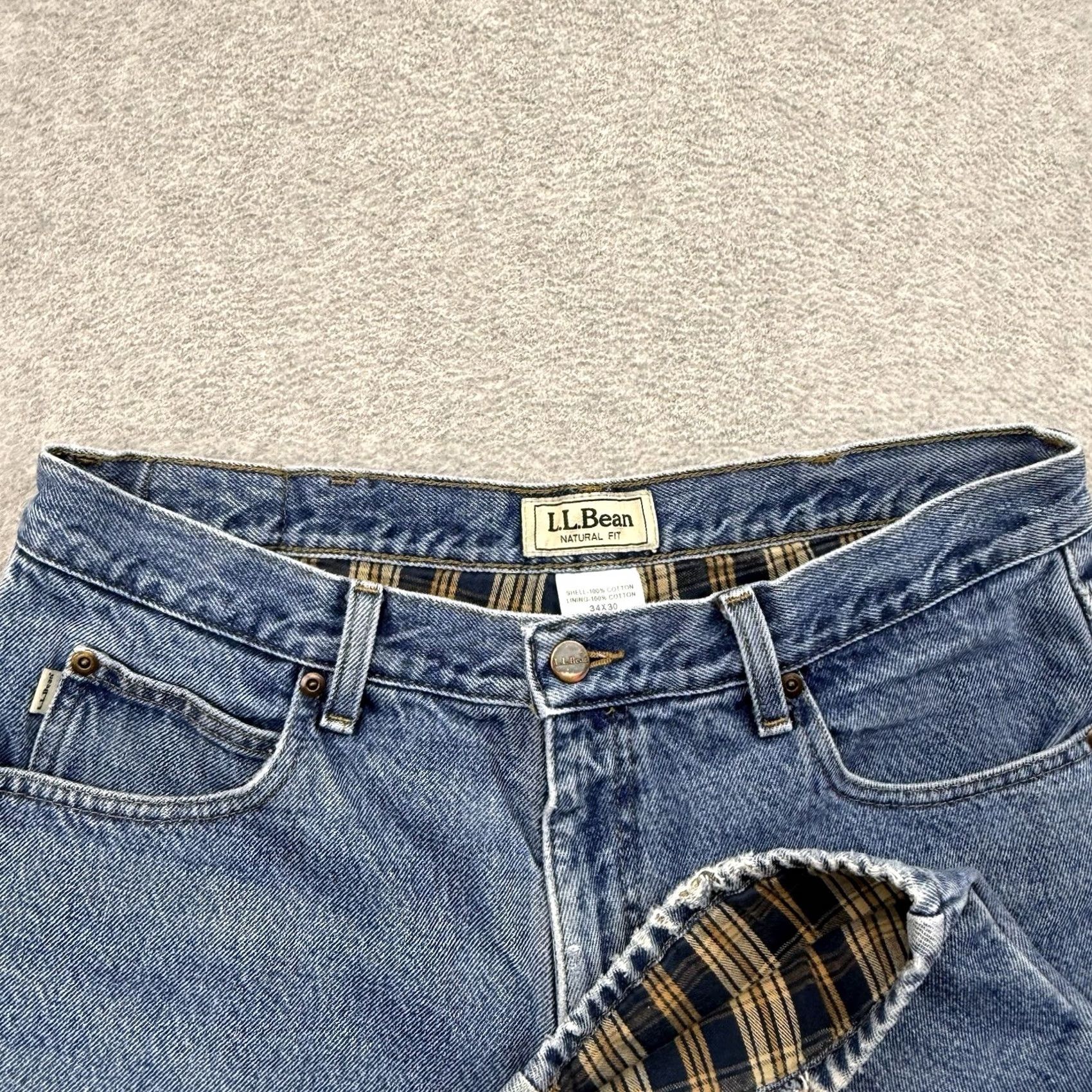 Vintage VINTAGE L.L. Bean Jeans Mens 33x30 Blue Classic Fit Denim Cotton Workwear Plaid Lined Insulated Size US 33 - 2 Thumbnail