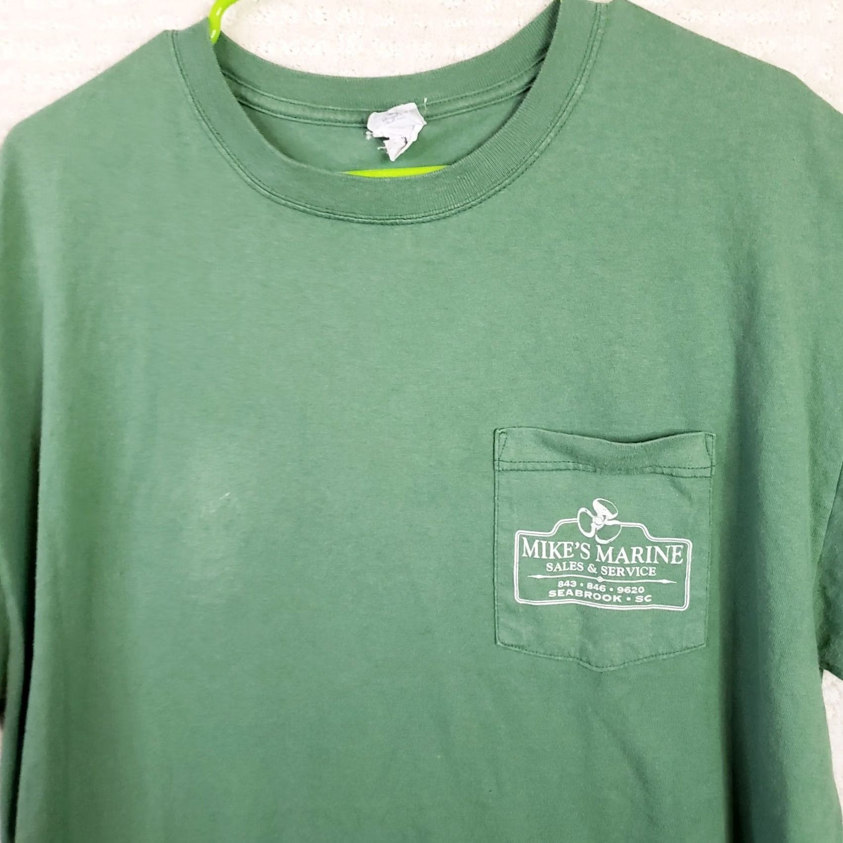 Anvil Mike's Marine Men XL Green T-Shirt Tee Short Sleeve Graphic Pocket Front Back Logo Floral Lowcountry Pluff Beaufort SC Adidas Performance Tee Mens Size US XL / EU 56 / 4 - 3 Thumbnail