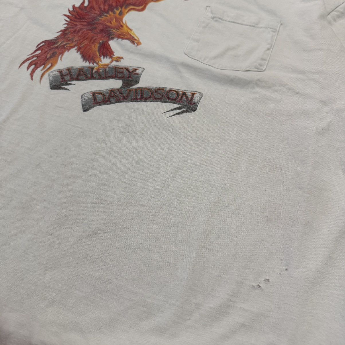 Harley Davidson Vintage White Harley Davidson Flames Eagle Pocket Tee Shirt Size US XL / EU 56 / 4 - 7 Thumbnail
