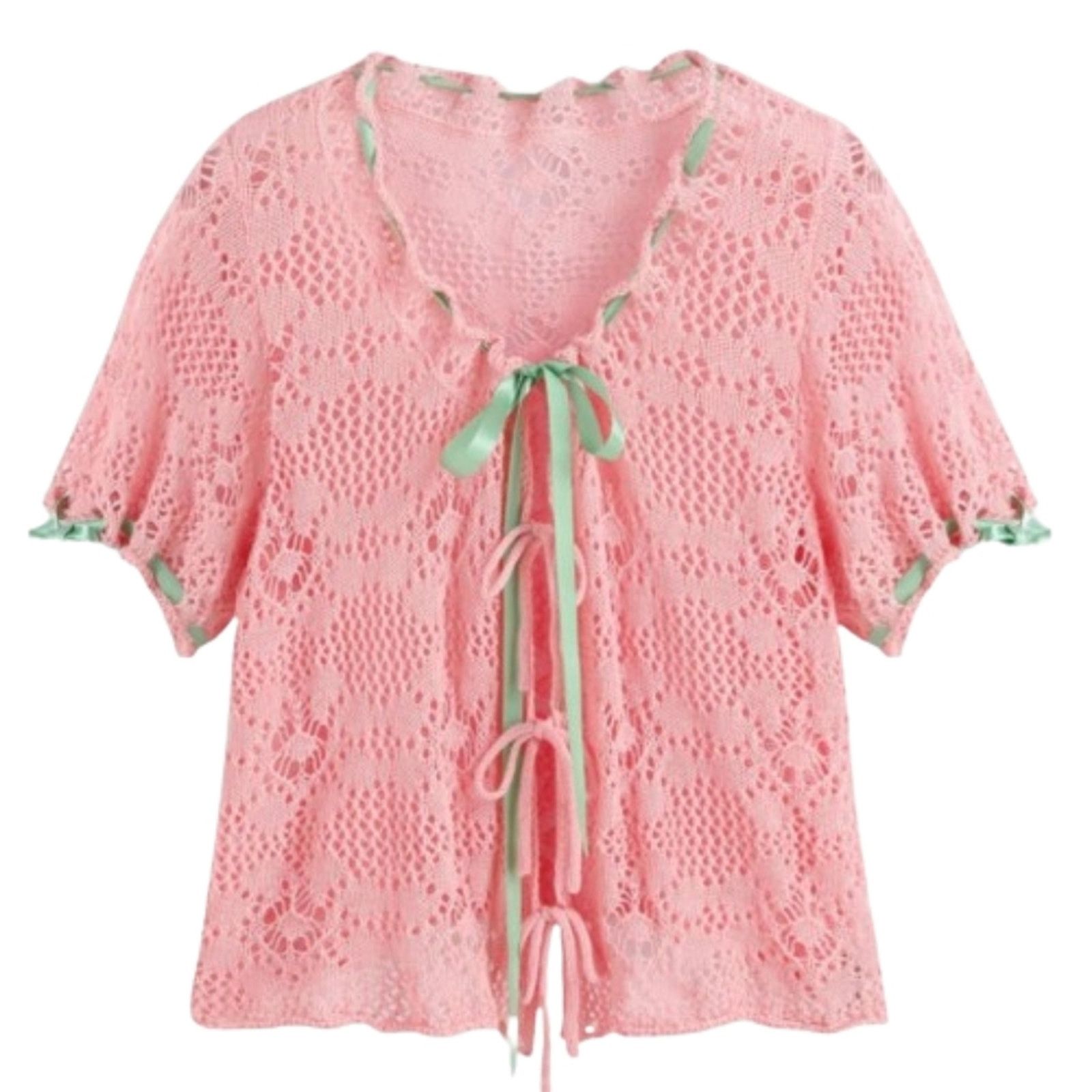 Cider ADORABLE ☆ RIBBONS & CROCHET ☆ PINK & GREEN CARDI ☆ 4xl NWT Size 4XL / US 24-26 - 9 Thumbnail