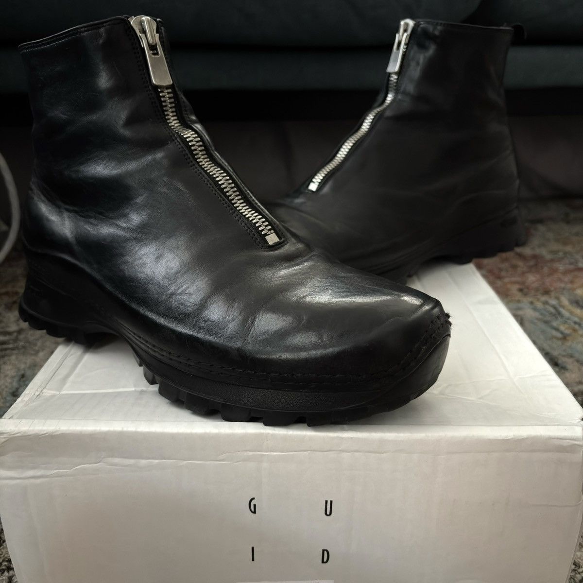 Pre-owned Guidi Vs01 Front Zip Boot Full Grain Horse Leather Pl1 Pl2 Vibram In Black