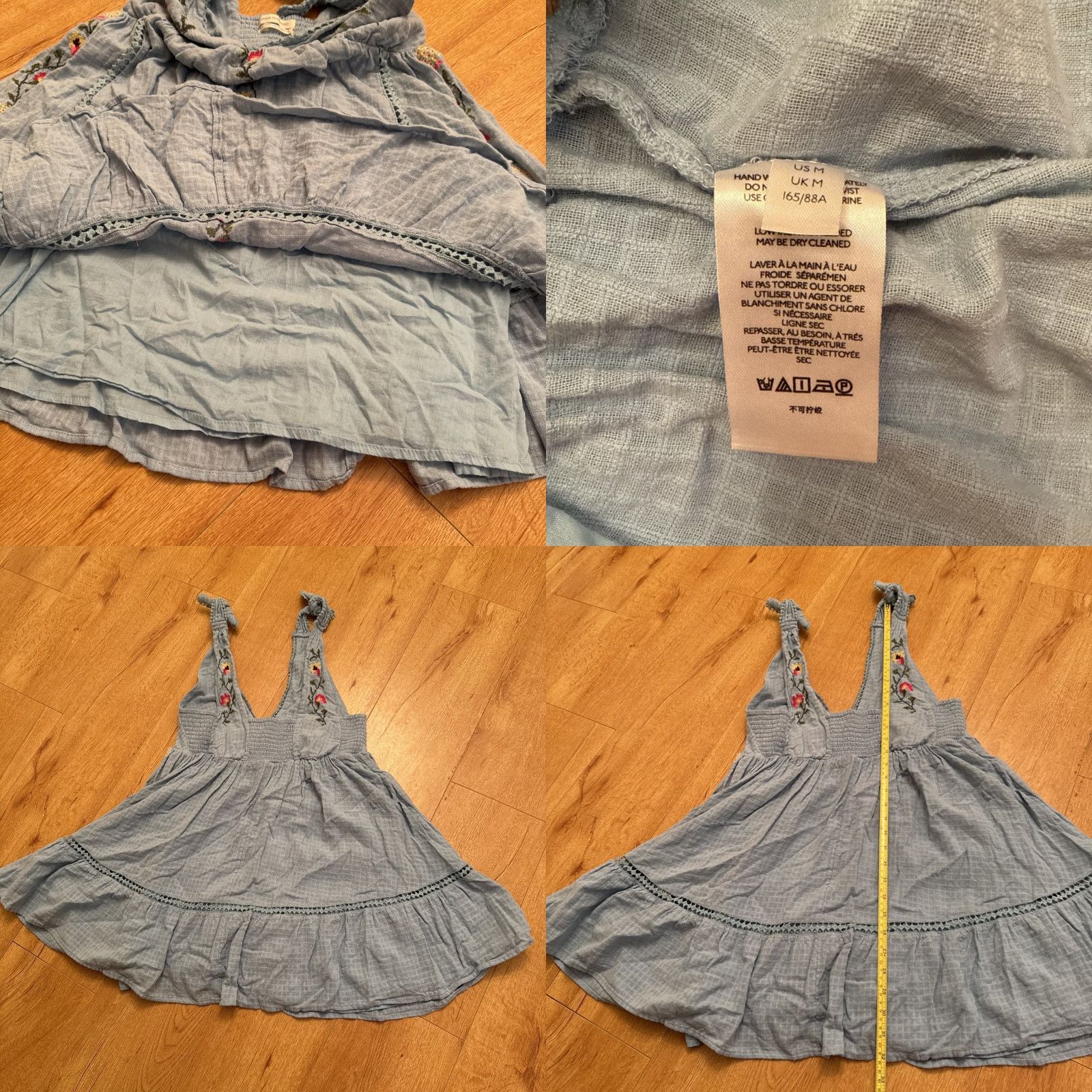 Urban Outfitters Urban Outfitters Women Mini Dress Blue Floral Embroidered Boho Smocked Linen Short Summer Medium Womens Size M / US 6-8 / IT 42-44 - 8 Thumbnail