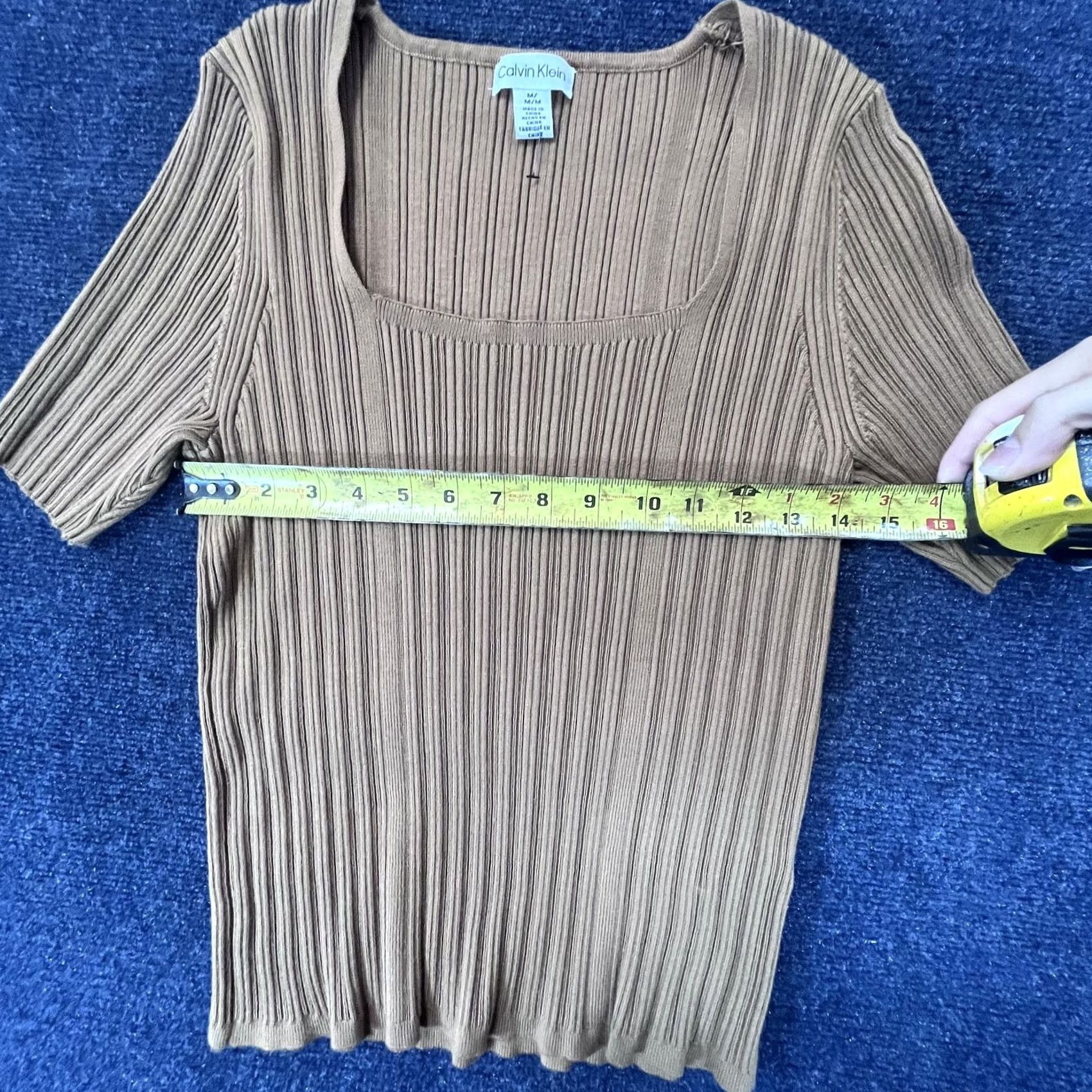 Calvin Klein Calvin Klein Sweater Womens Medium Ribbed Knit Short Sleeve Square Neck Pullover Size M / US 6-8 / IT 42-44 - 3 Thumbnail