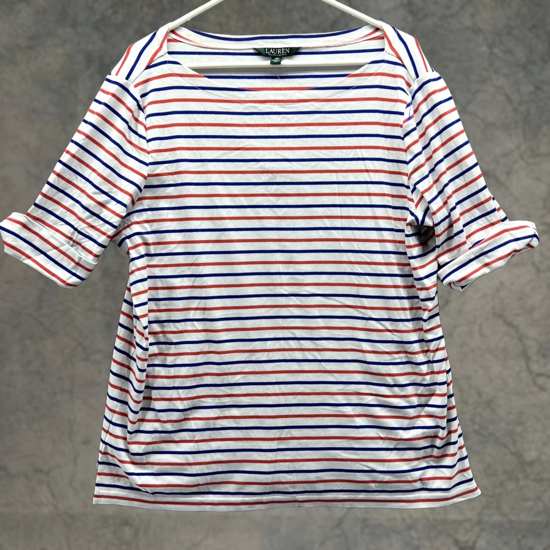 Ralph Lauren Lauren Ralph Lauren Shirt Women 2X White Striped Round Neck Casual Shirt Womens 2X White Striped Casual Vintage No Size XXL / US 16-18 / IT 52-54 - 1 Thumbnail
