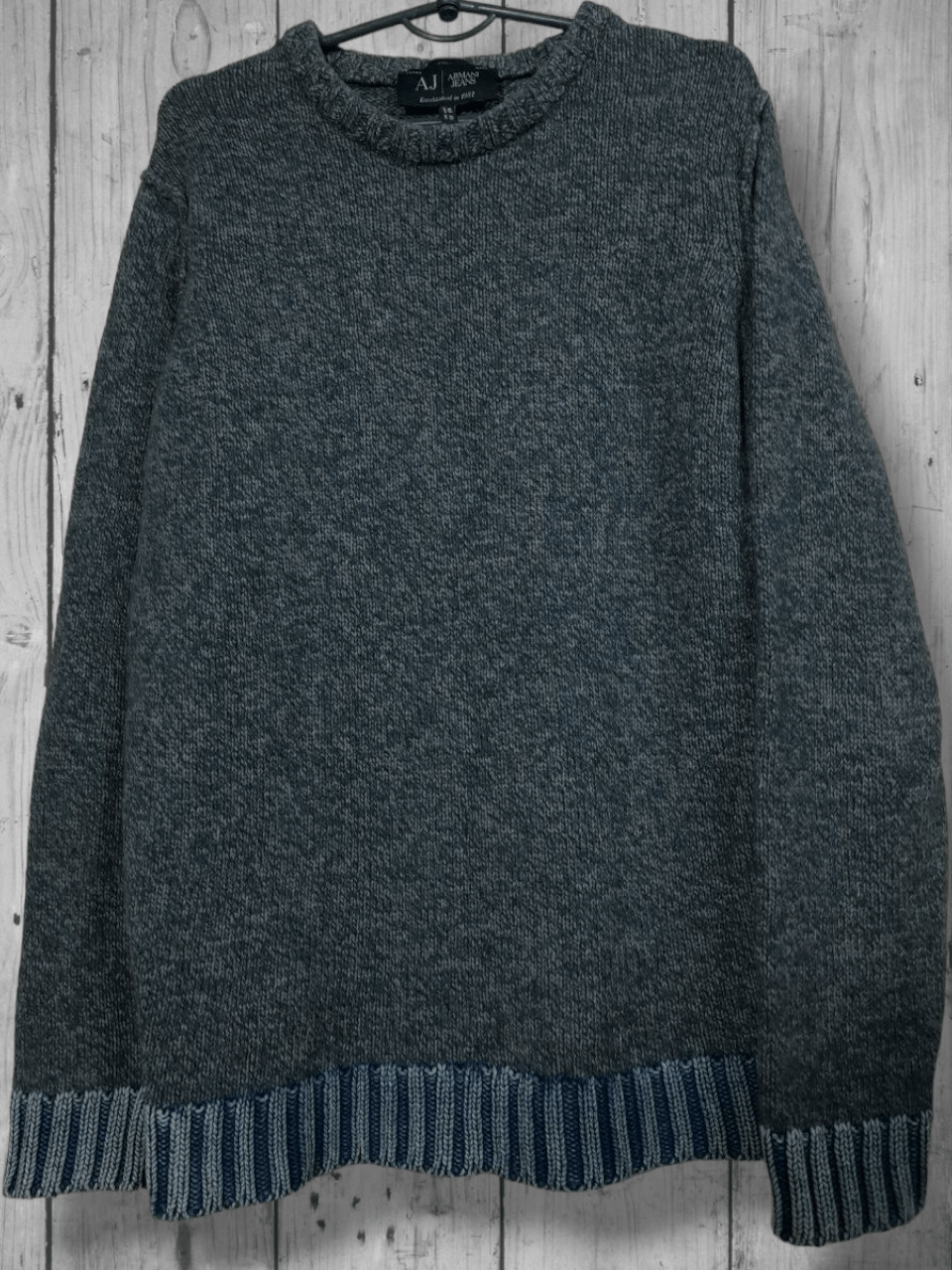 Armani Last !!! Vintage Armani Jeans Lana Wool GreyKnit Sweater Size US L / EU 52-54 / 3 - 1 Thumbnail