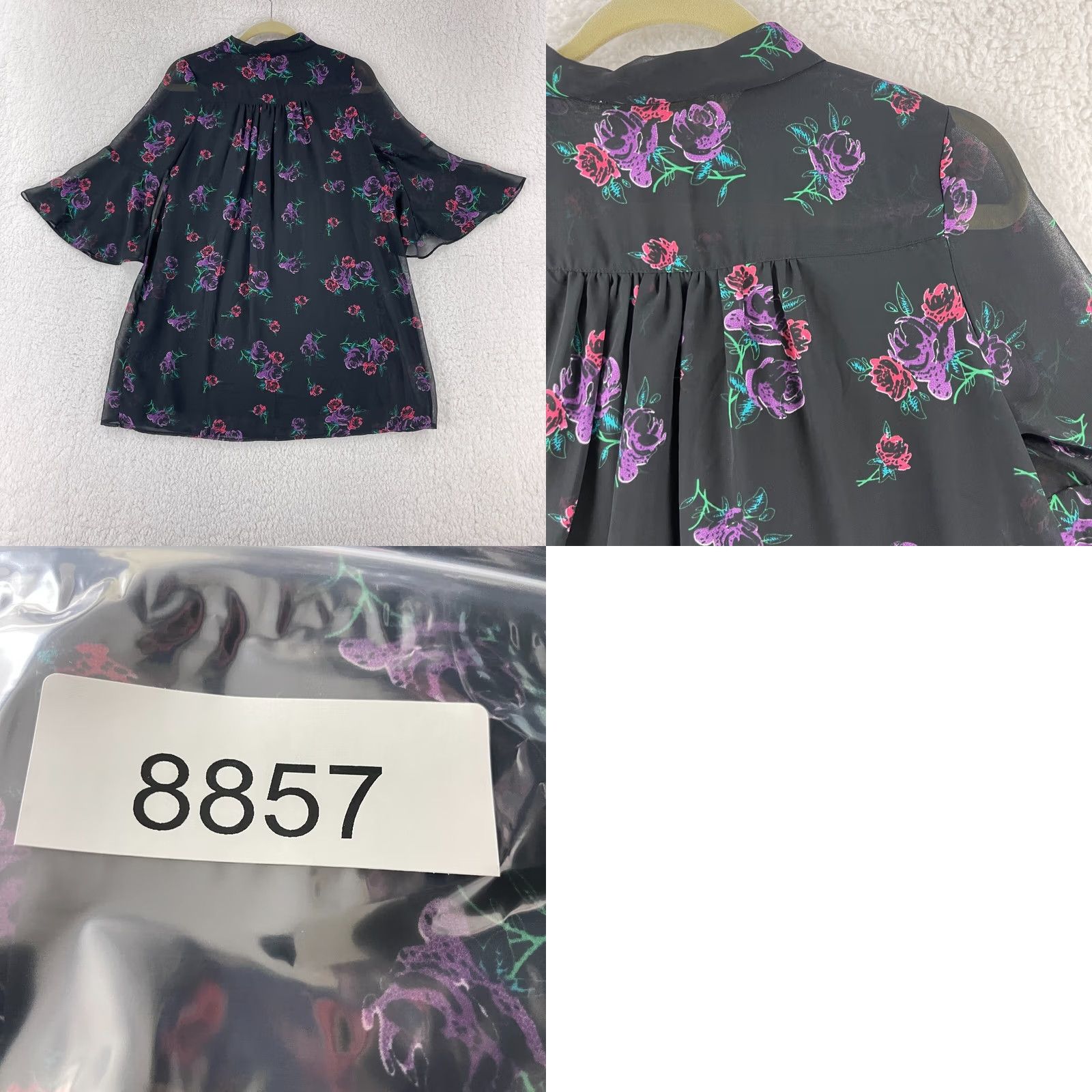 Vintage Coincidence & Chance Black Floral Chiffon Swing Dress Womens S Bell Sleeve XS? Size S / US 4 / IT 40 - 9 Thumbnail