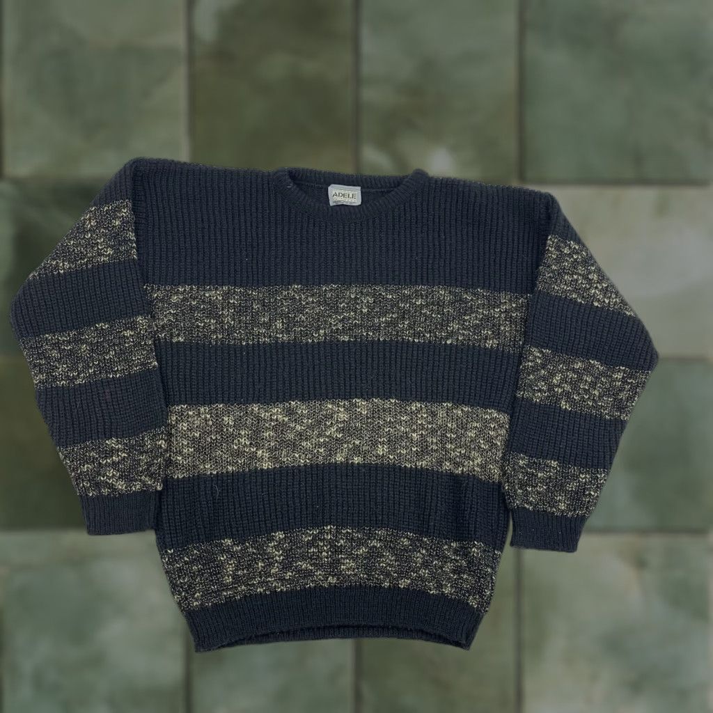 Vintage VINTAGE Adele Sweater Adult Medium Black Striped Knit Pullover Crewneck 80s 90s Mens Size US M / EU 48-50 / 2 - 1 Thumbnail