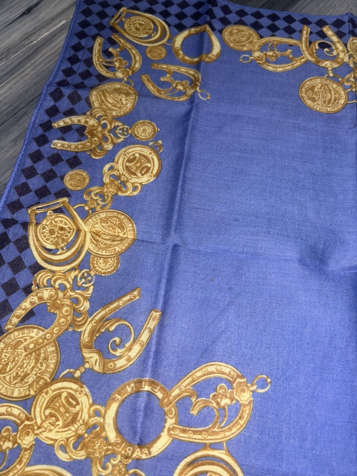 Celine Vintage Celine Blue Cotton Handkerchief with Gold Design Size ONE SIZE - 11 Thumbnail
