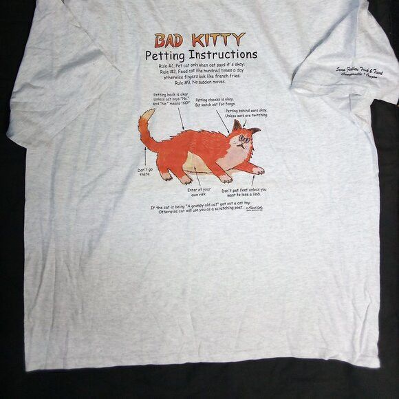Vintage Vintage Bad Kitty Petting Instructions Funny Diagram T-Shirt Size US XXL / EU 58 / 5 - 3 Thumbnail