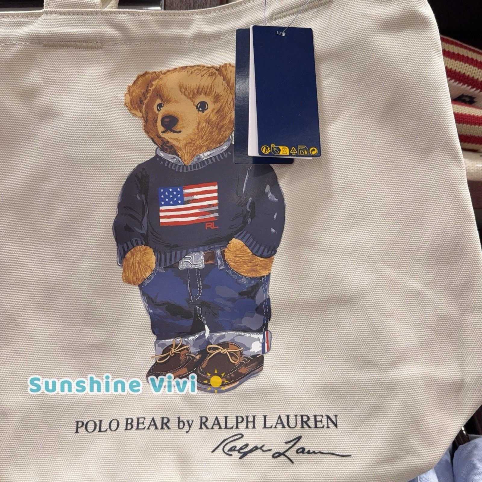 Polo Ralph Lauren NWT Polo Ralph Lauren Cotton Bear Zip Tote Bag Cream Size ONE SIZE - 2 Thumbnail
