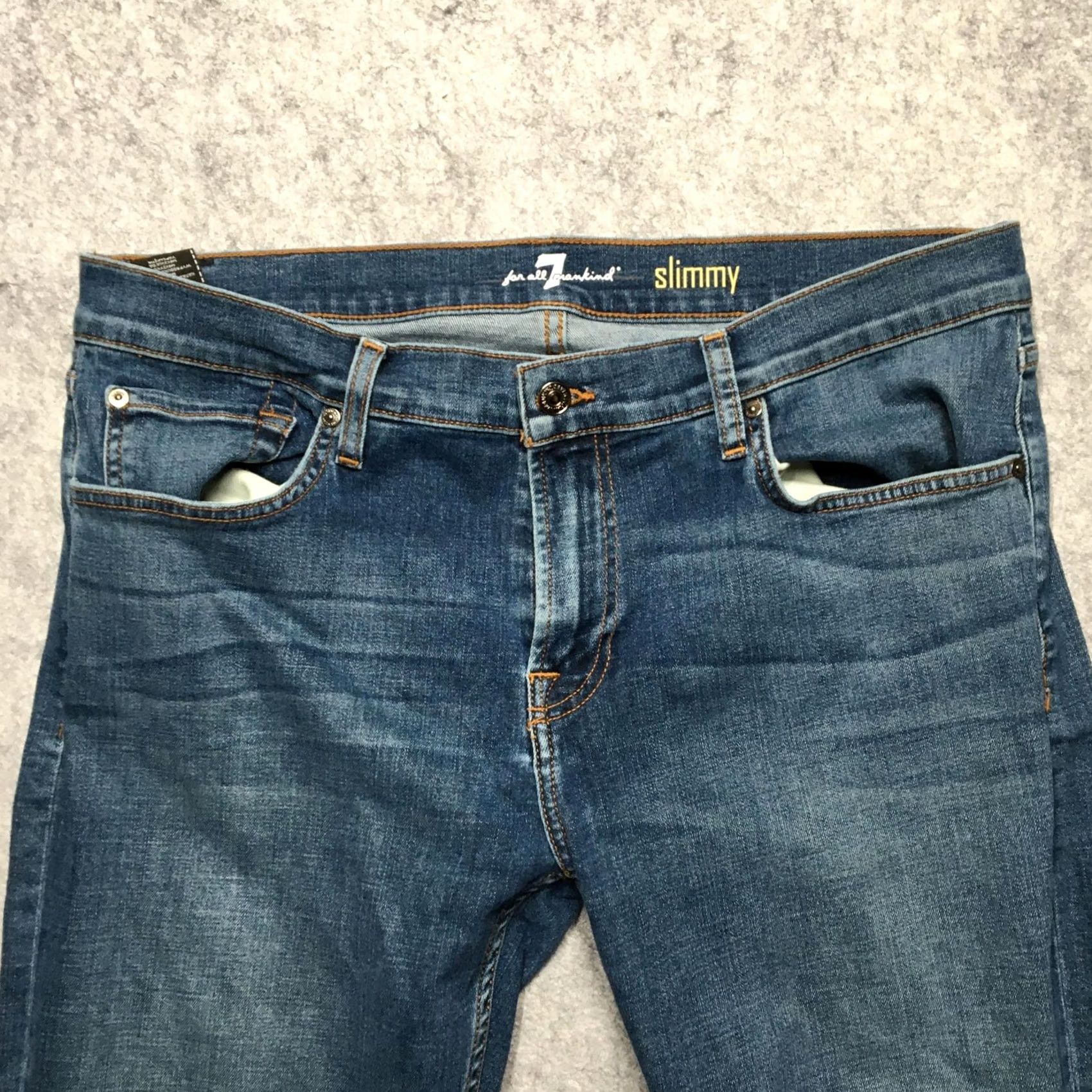 7 For All Mankind 7 For All Mankind Slimmy Jeans Mens 36x32 Blue Slim Straight Medium Wash Denim Jeans Slimmy Model Mens 36 Inseam 32 Size US 36 / EU 52 - 3 Thumbnail