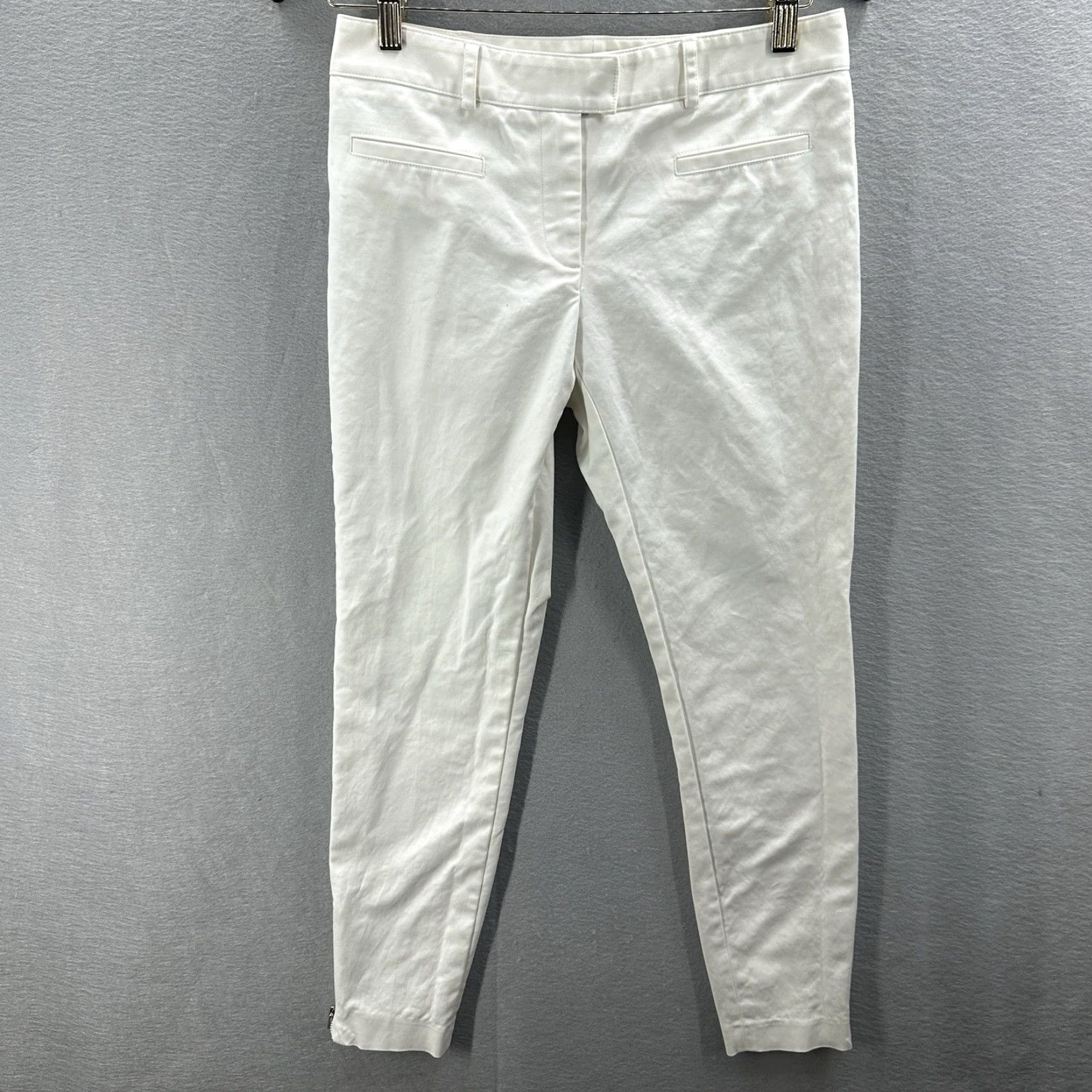 Veronica Beard VERONICA BEARD Pants Womens 2 Skinny Zip Ankle WHT Cotton Elastane Casual Business Workwear 2 White Slim Twill Zipper Pockets Street USA 90s? Size 26" / US 2 / IT 38 - 2 Thumbnail