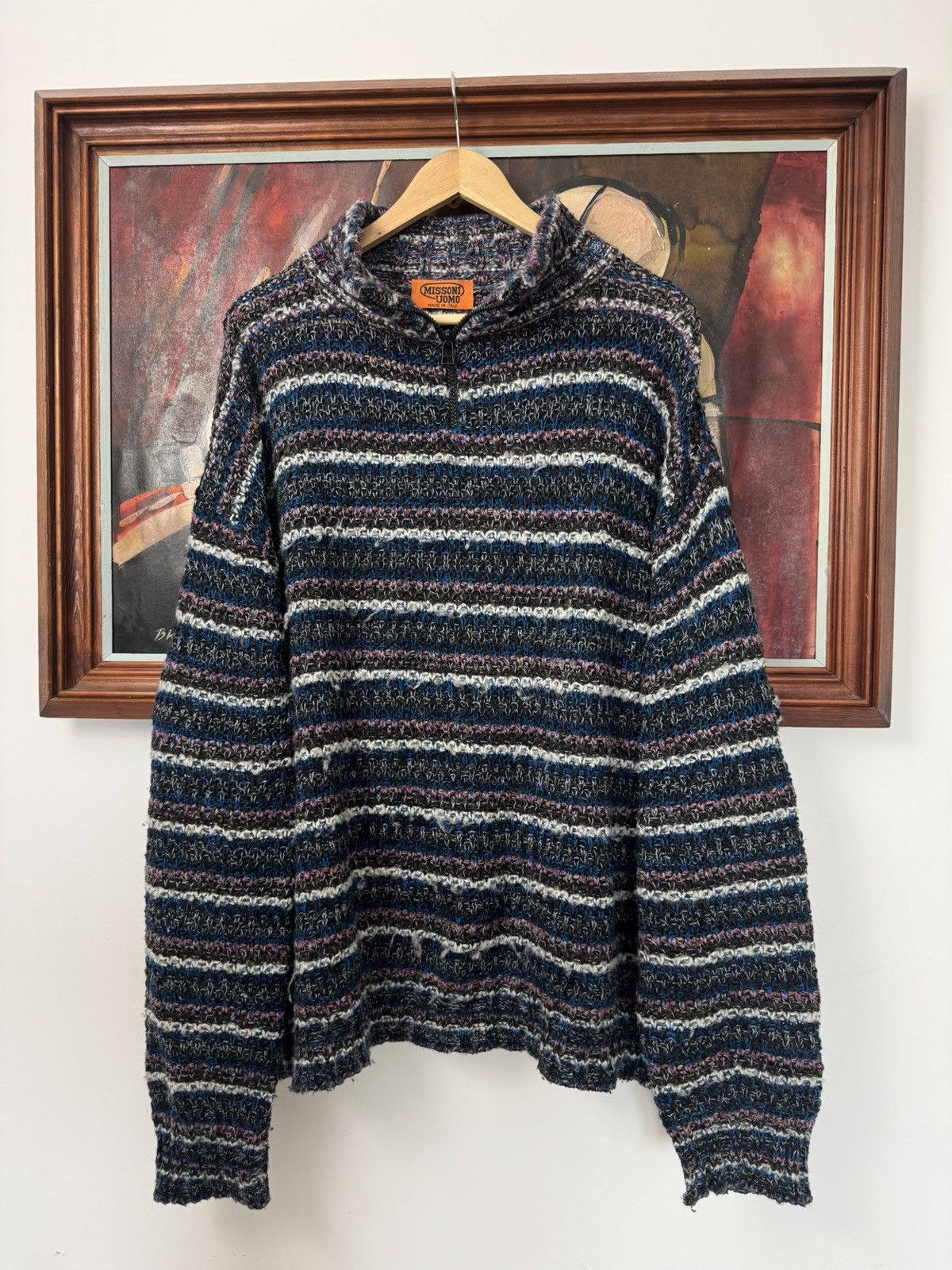 Missoni Missoni Rare Sweater Knitted Wool Lana Multicolor 1/4 Zip Size US XL / EU 56 / 4 - 1 Thumbnail