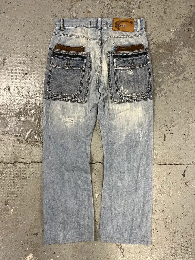 Roberto Cavalli × Vintage AW2005 Cavalli Blue Distressed Hybrid Jeans Size US 31 - 1 Thumbnail