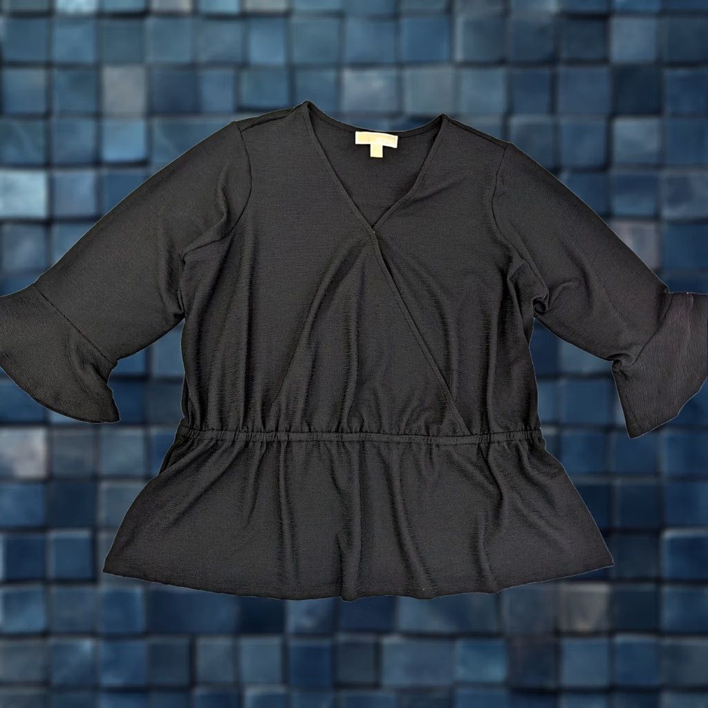 Michael Kors Michael Kors Shirt XL Black V-Neck 3/4 Sleeve Peplum Women Relaxed" Size XL / US 12-14 / IT 48-50 - 1 Thumbnail