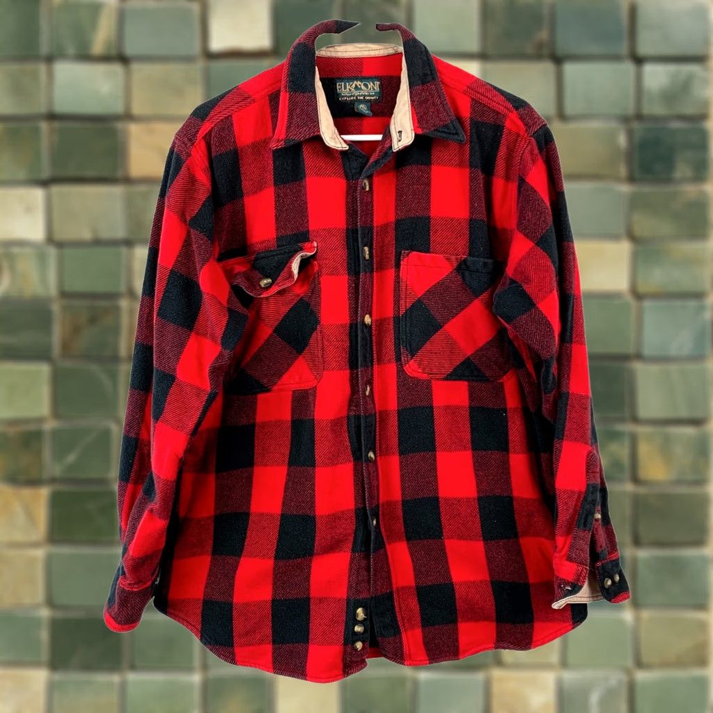 Vintage VINTAGE Elkmont Buffalo Plaid Flannel Red Black Button-Up Shirt L Men Size US L / EU 52-54 / 3 - 1 Thumbnail