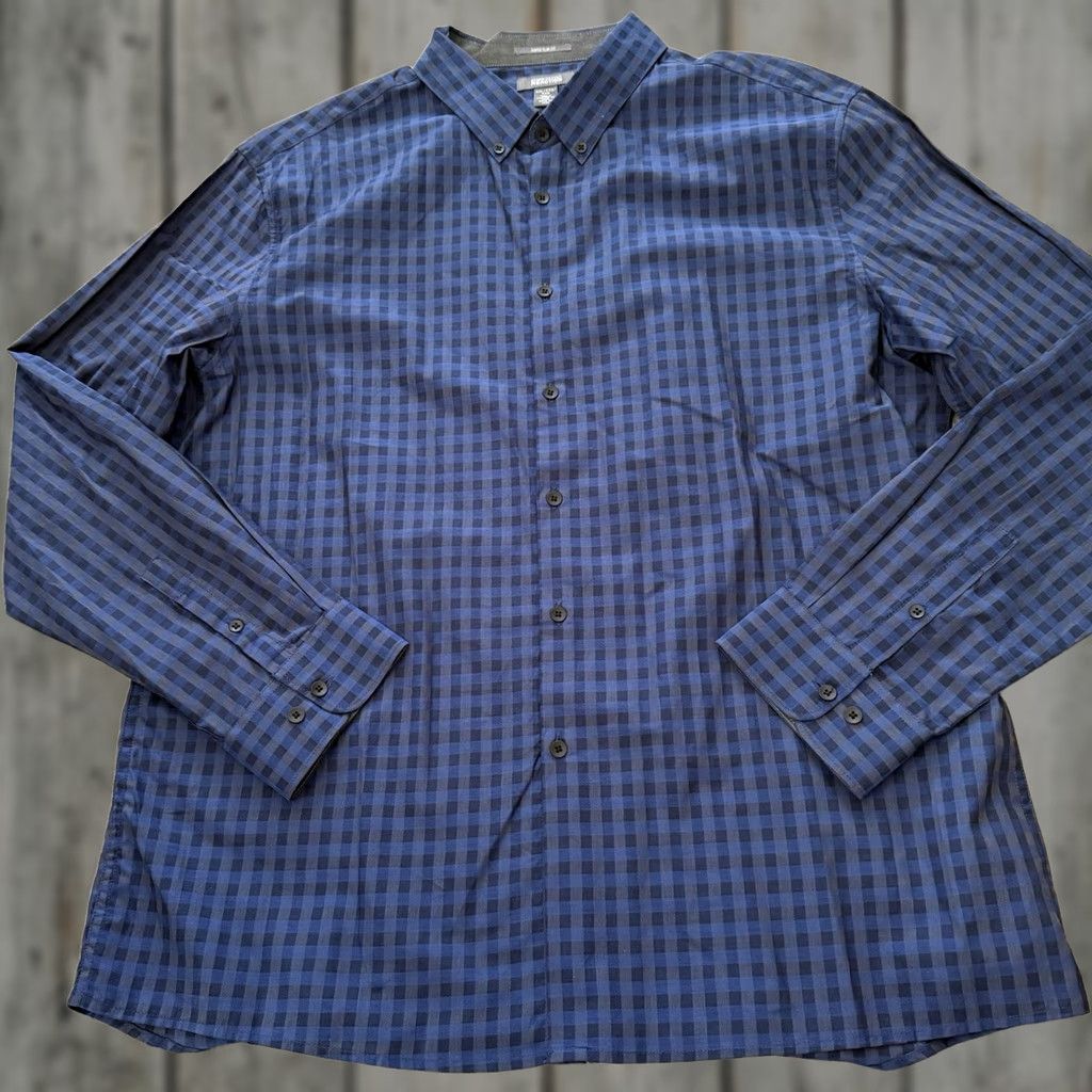 Kenneth Cole Kenneth Cole Reaction Shirt Mens 2XL Blue Check Slim Fit Button-Up Long Sleeve Size US XXL / EU 58 / 5 - 1 Thumbnail