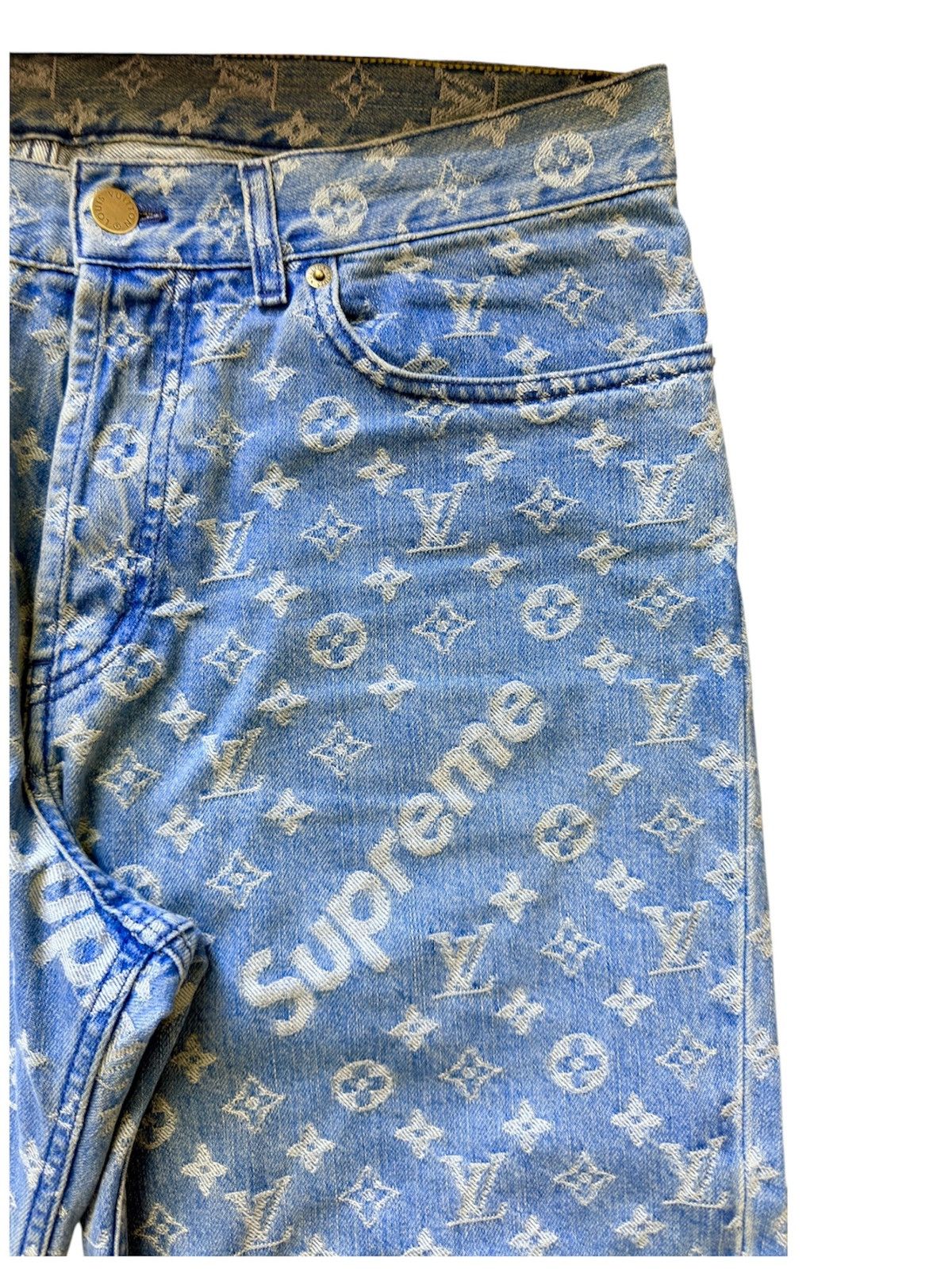 Louis Vuitton × Supreme Louis Vuitton X SUPREME 32 Denim Jeans Blue Monogram Size US 32 / EU 48 - 7 Thumbnail