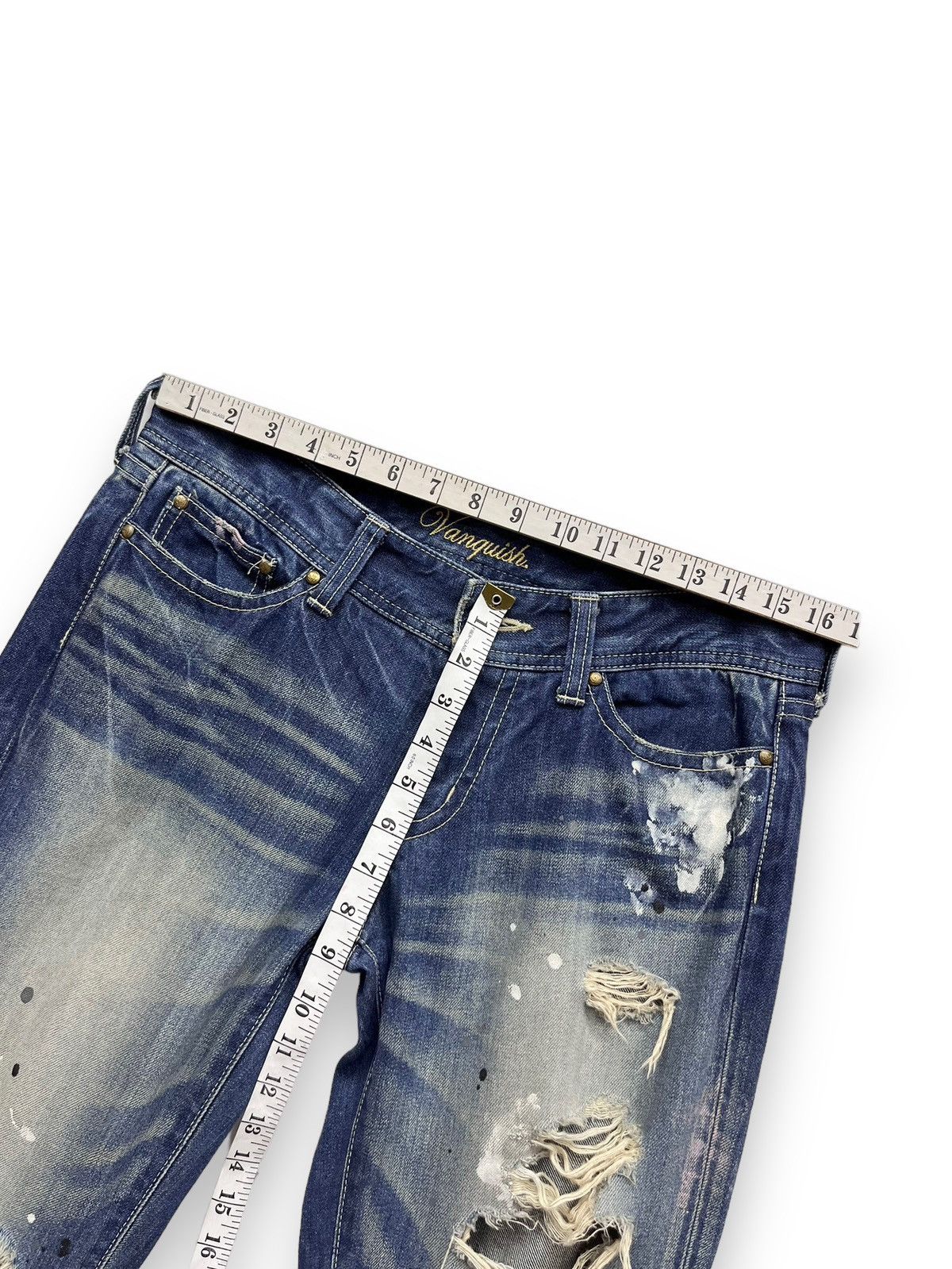 Vanquish 🔥VANQUISH FLARE“SEX IS HEAVEN” MudMax Ripped Splatter Denim Size US 31 - 16 Thumbnail