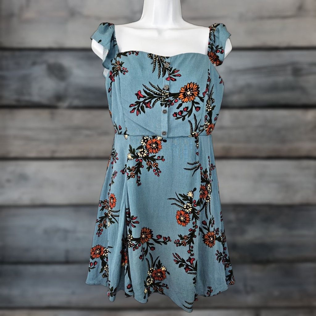 Lulus Lulus Womens Dress L Blue Orange Floral Sleeveless Rayon Mini Size L / US 10 / IT 46 - 1 Thumbnail