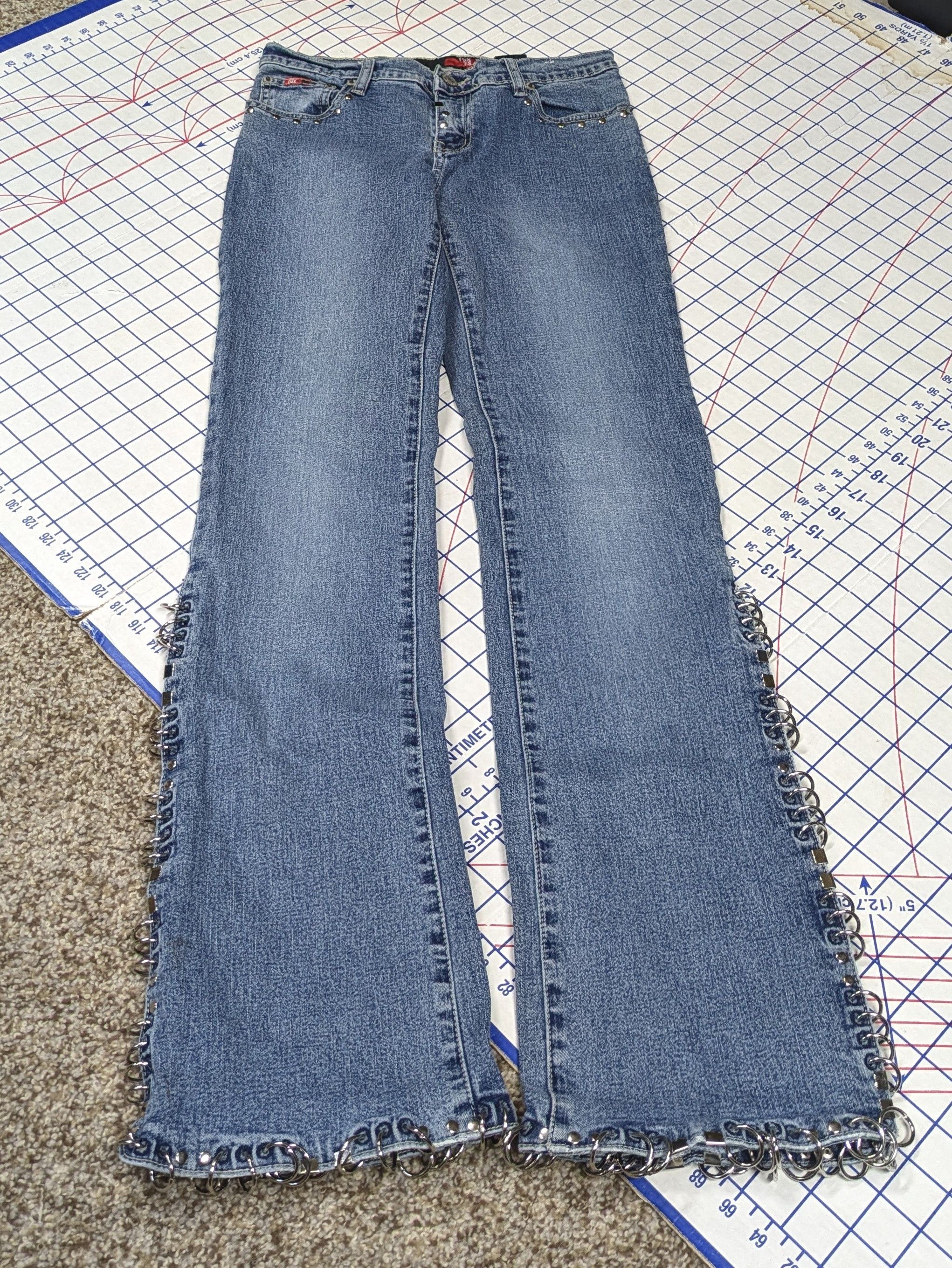 Japanese Brand Vintage Pierced Studded Emo Punk Flared Jeans by Fox size 1 Size 27" / US 4 / IT 40 - 8 Thumbnail