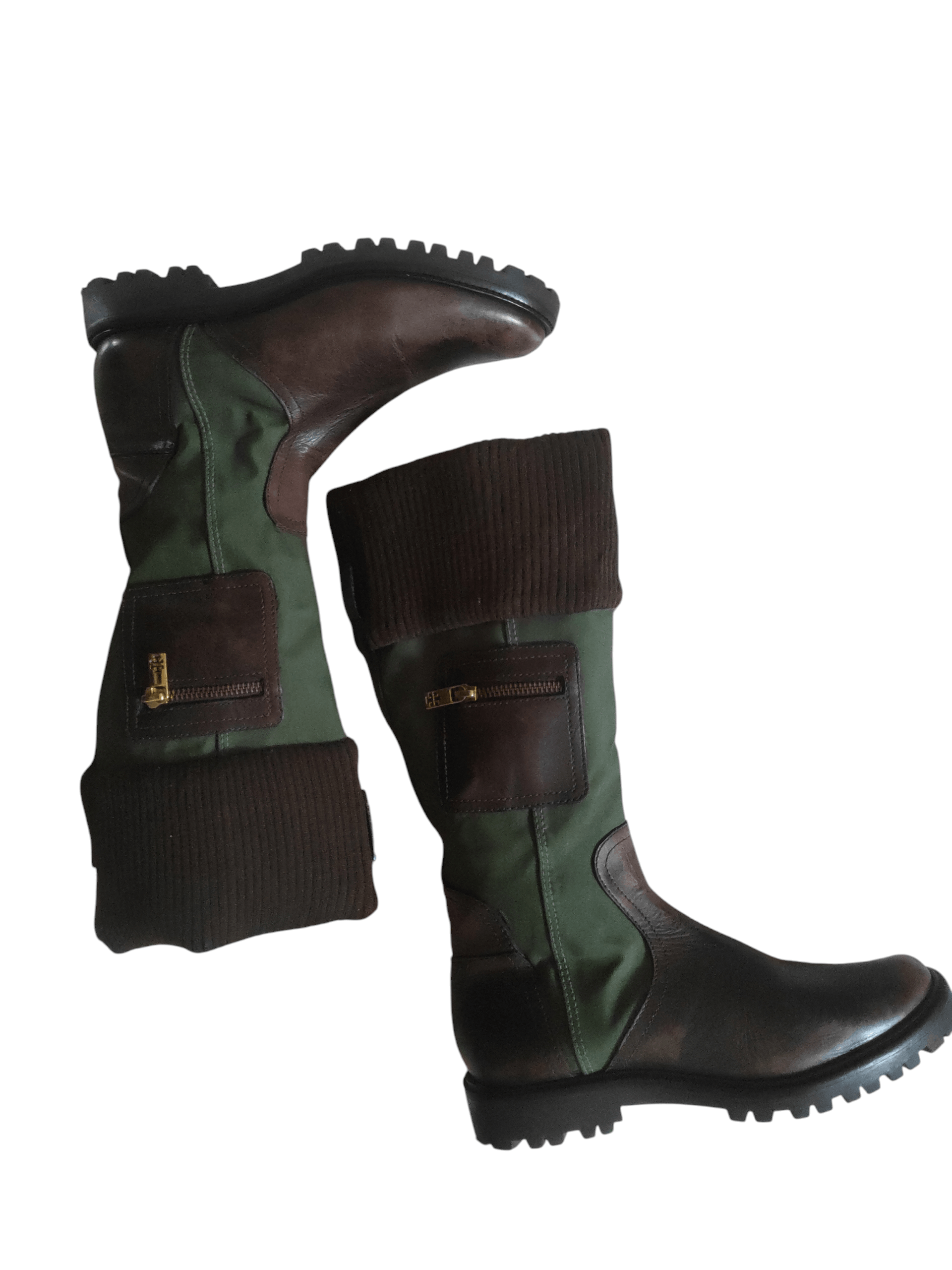Tory Burch Tory Burch Military Green & Brown Leather Riding Boots. Size US 7.5 / IT 37.5 - 10 Thumbnail