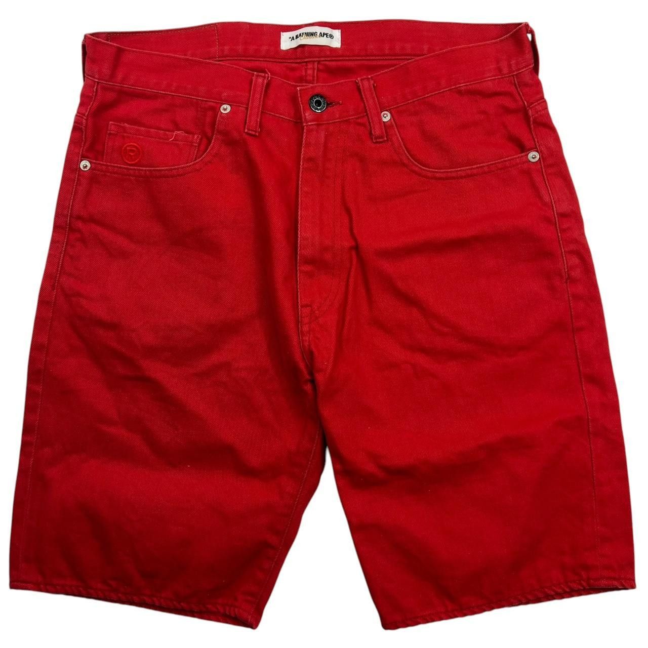 Bape Vintage Bape Embroidered Star Denim Red Shorts - Waist 34 Size US 34 / EU 50 - 2 Thumbnail