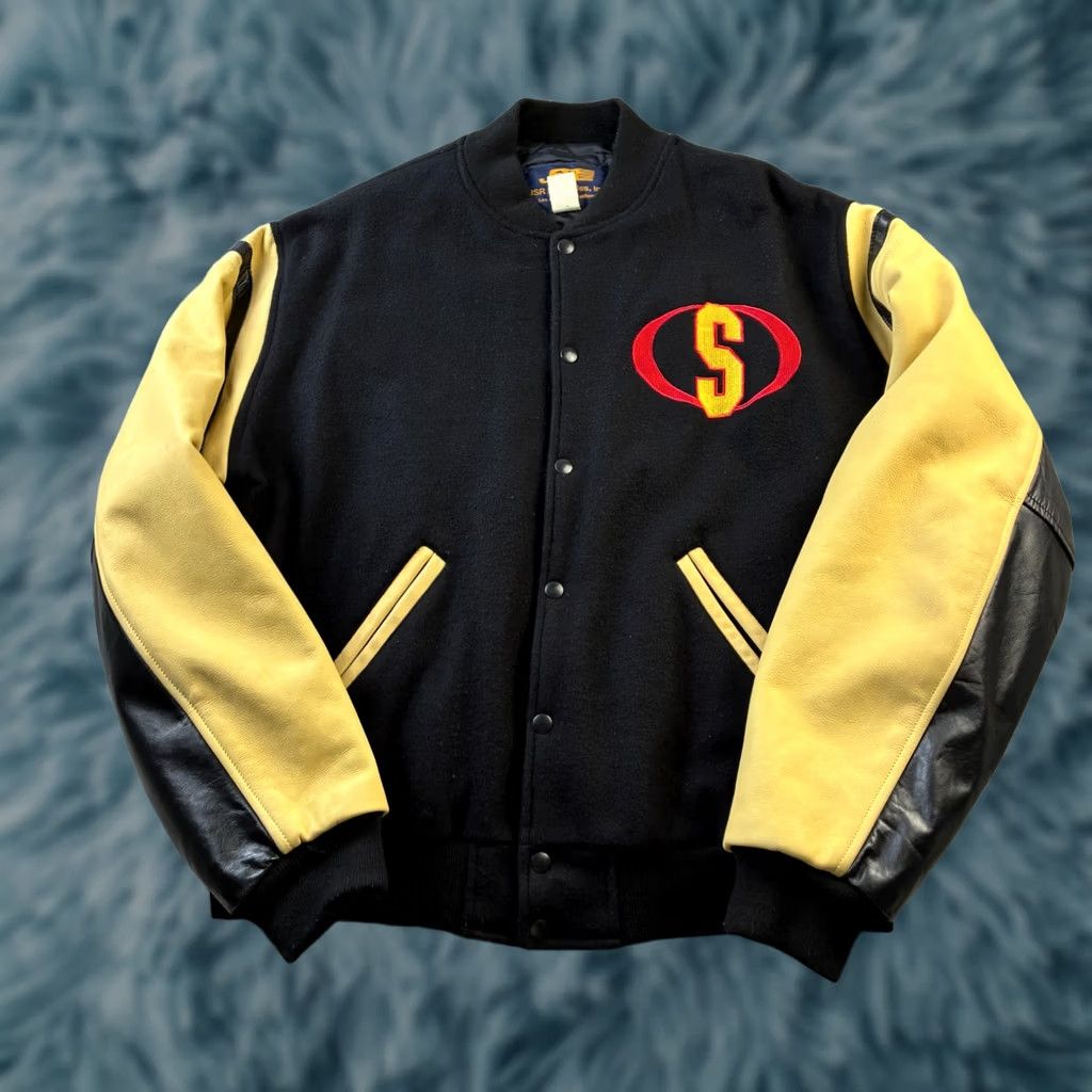 Vintage VINTAGE JSR Varsity Bomber Letterman Jacket Mens XL Black Wool Leather USA Made Size US XL / EU 56 / 4 - 1 Thumbnail