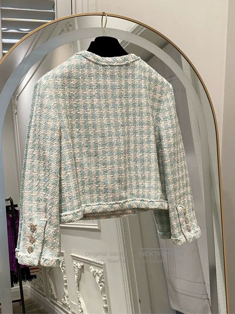 Chanel 23s mint green diamond button jacket
