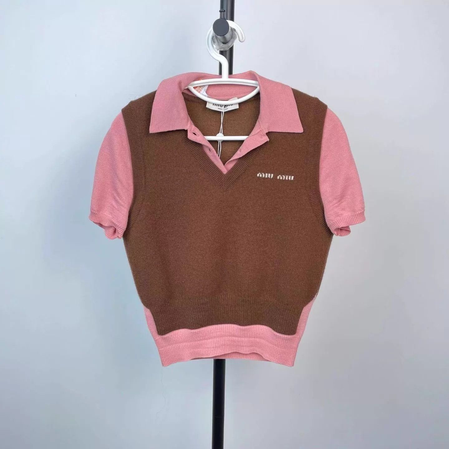 Miu Miu MIU MIU colorblock polo shirt pink/brown size 38 24 Size XS / US 0-2 / IT 36-38 - 1 Thumbnail