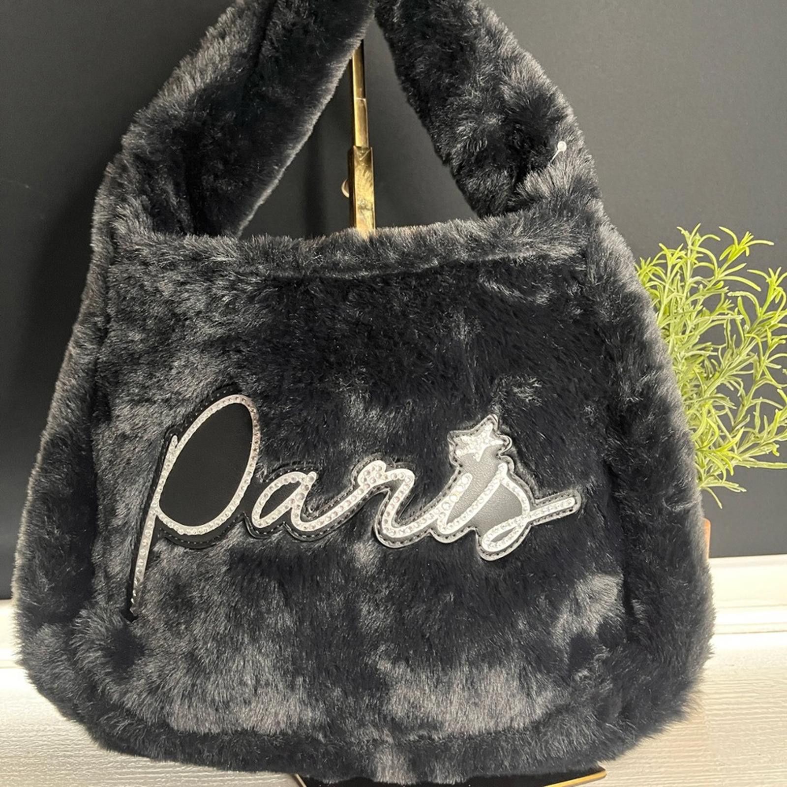 Designer Paris Hilton Black Faux Fur Shoulder Bag NWT Size ONE SIZE - 1 Thumbnail