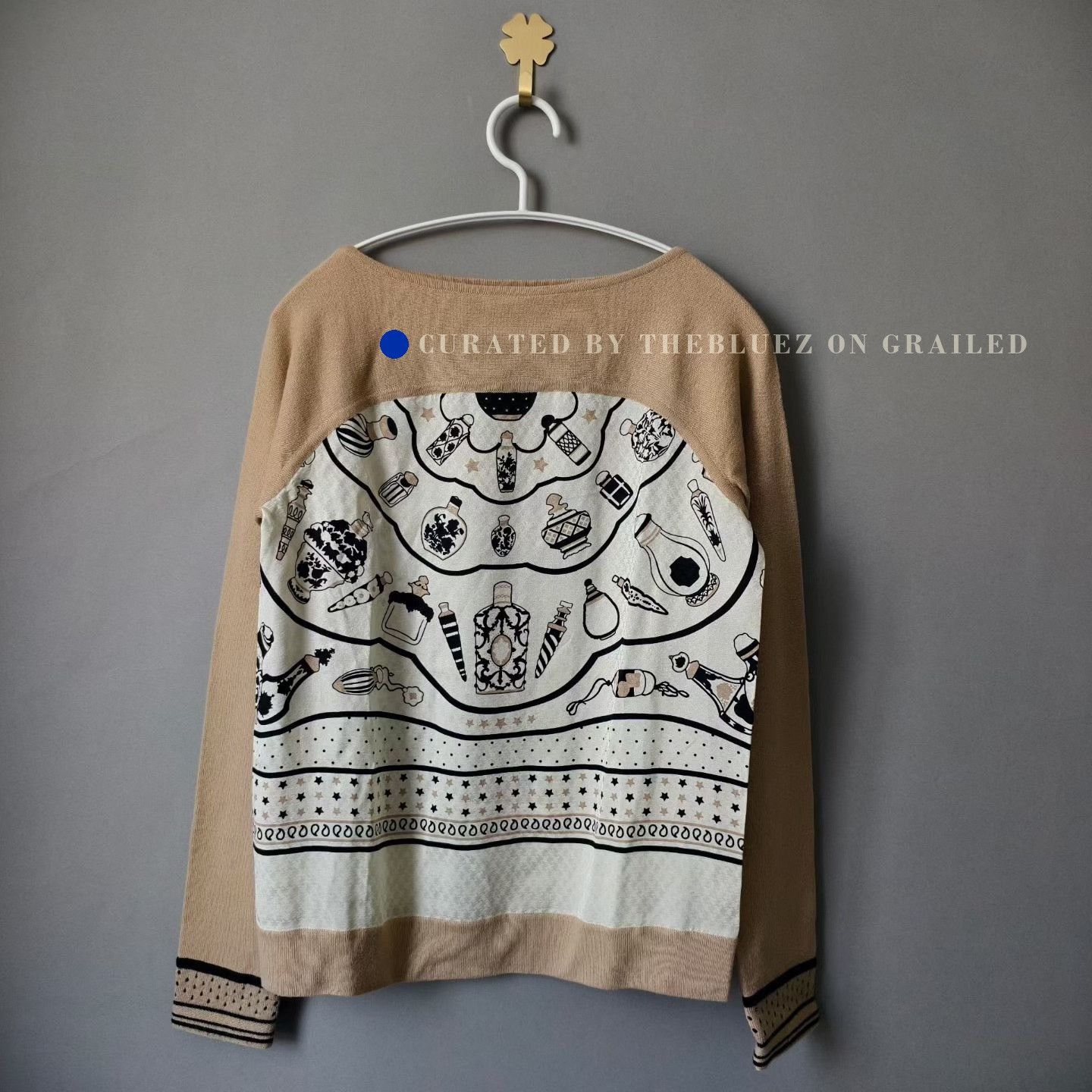 Hermes Hermes Khaki Silk Pattern Cashmere Top Size XXS / US 00 / IT 34 - 1 Thumbnail