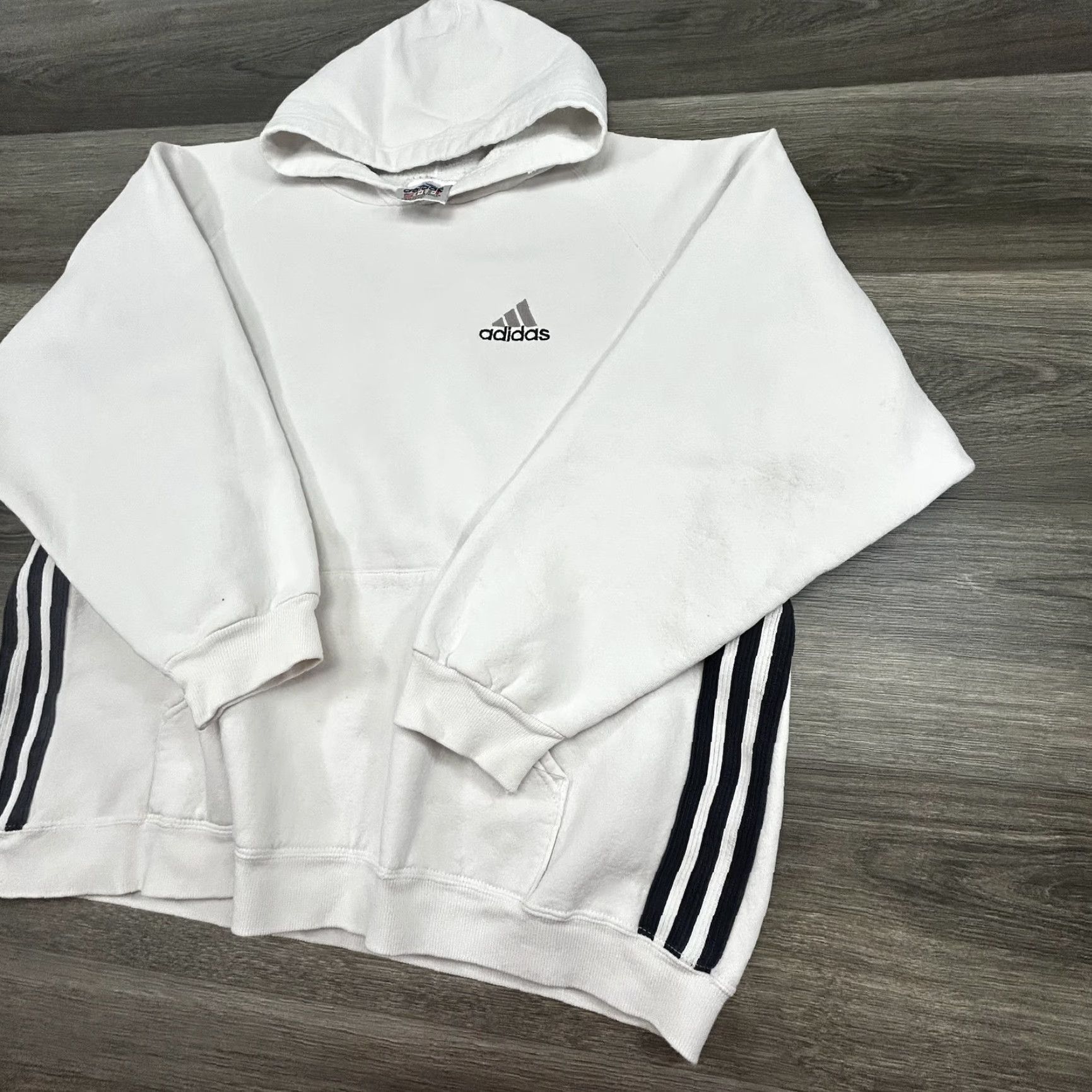 Adidas VINTAGE adidas Hoodie Mens XL White 3-Stripes Sweatshirt Pullover Size US XL / EU 56 / 4 - 4 Thumbnail