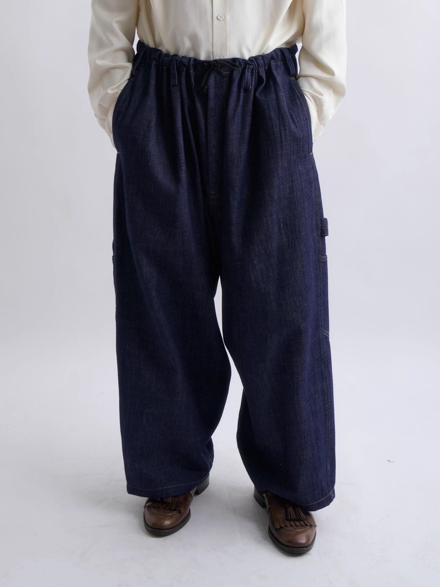 Yohji Yamamoto Yohji Yamamoto Drawstring Denim Wide-Leg Work Pants Size US 34 / EU 50 - 1 Thumbnail