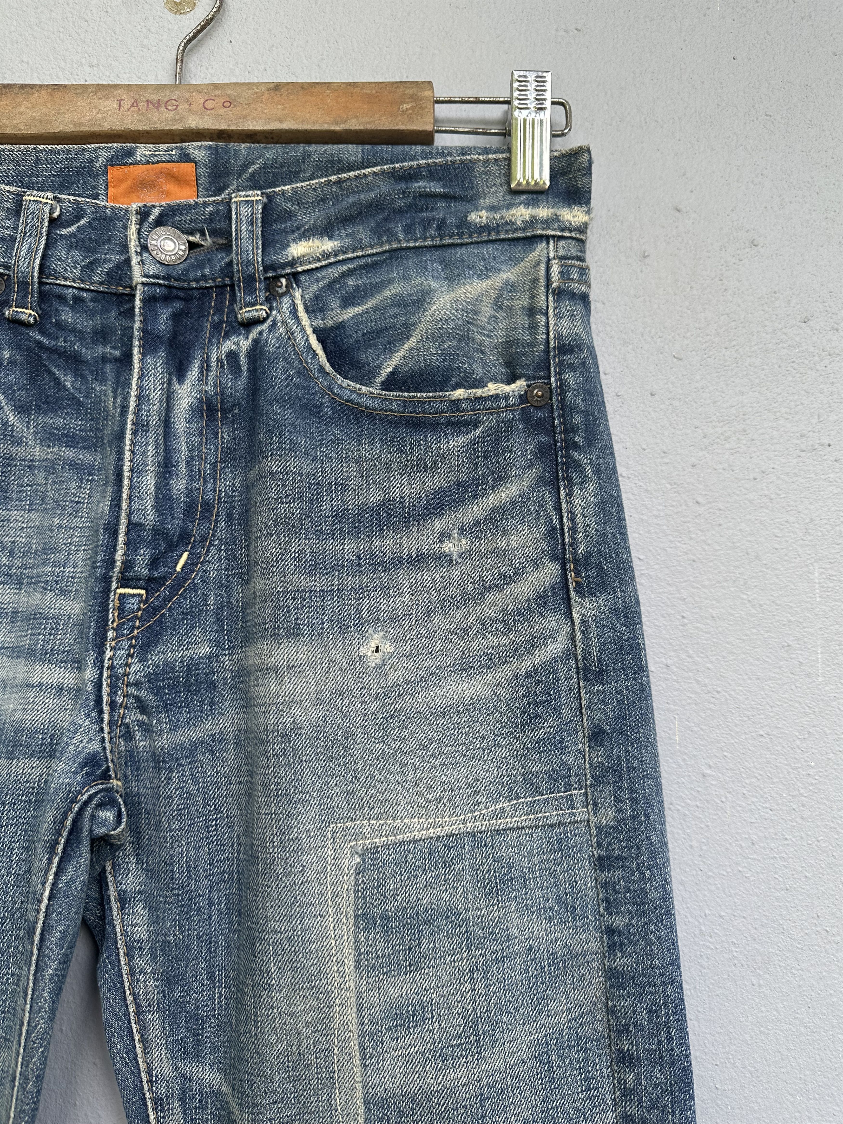 OMNIGOD Vtg Distressed Rips Boro Patchwork Omnigod Flare Denim Jeans Size US 29 - 12 Thumbnail