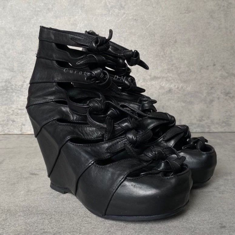 Rick Owens Rick Owens Black Wedge Lace-Up Boots Size US 4 / IT 34 - 1 Thumbnail