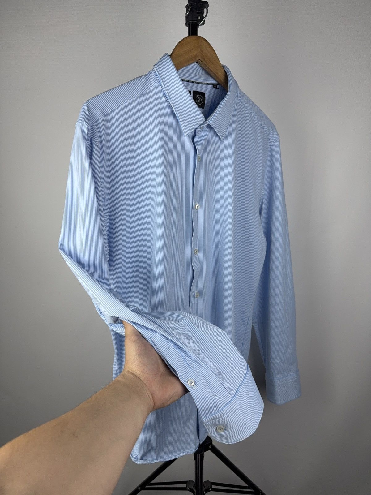 Hugo Boss Luxury Designer BOSS Slim Fit Blue Stripe Performance Shirt Size US XL / EU 56 / 4 - 5 Thumbnail