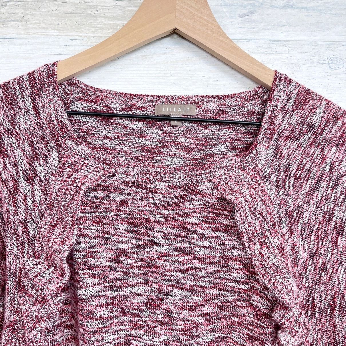 Other Lilla P Ruffle Marled Knit Sweater Red Boat Neck Cotton S Size S / US 4 / IT 40 - 2 Thumbnail