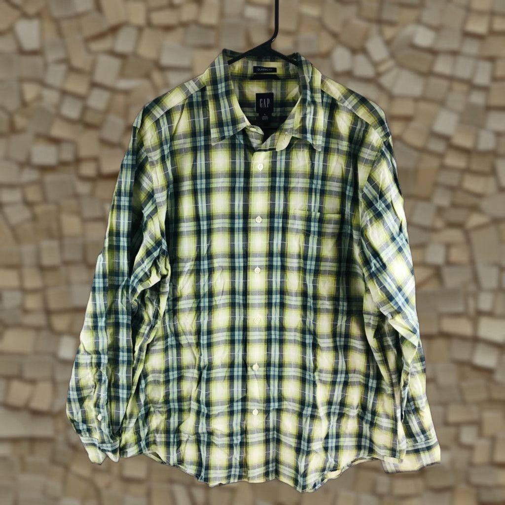 Gap Gap Dress Shirt Men's Size Large Yellow Plaid Button Up Long Sleeve Classic Fit Size 42R - 1 Thumbnail