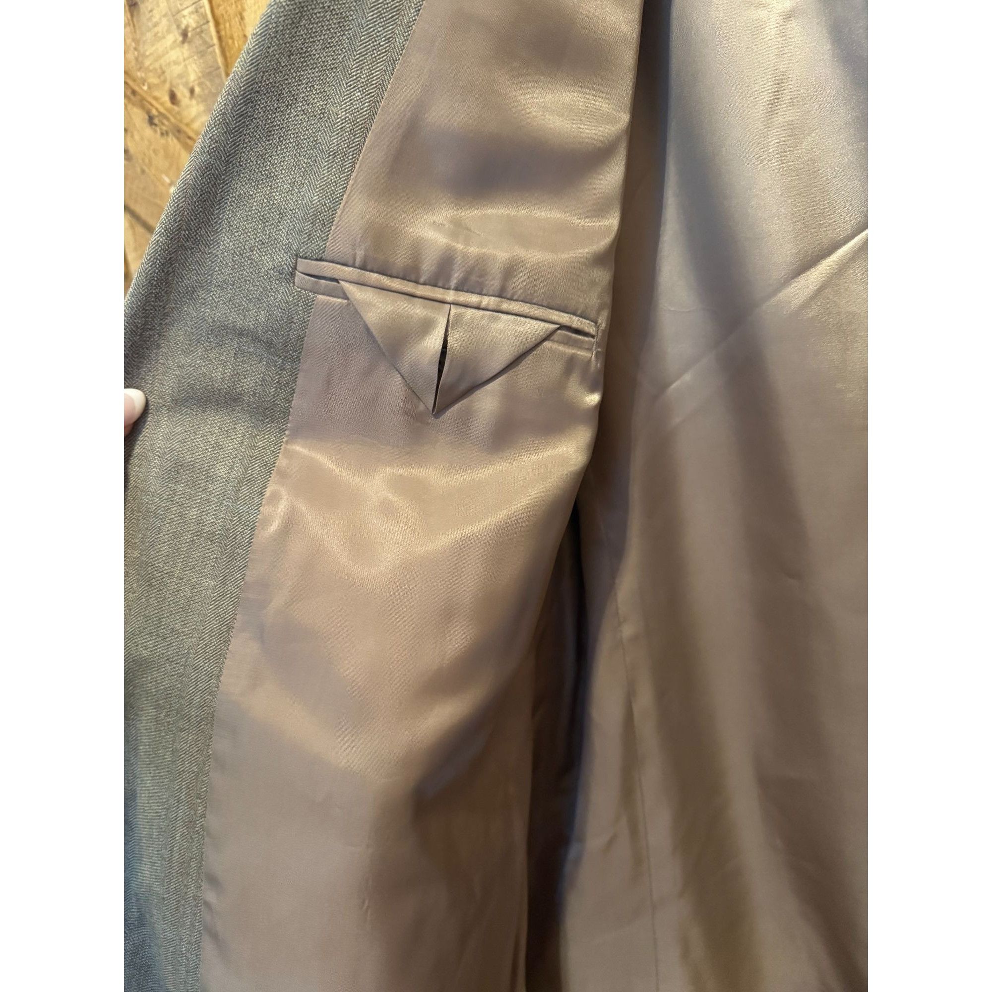 Lauren Ralph Lauren VTG Ralph Lauren Mens Tan Gray Sport Coat Blazer 48R Silk Wo Size 48R - 3 Thumbnail